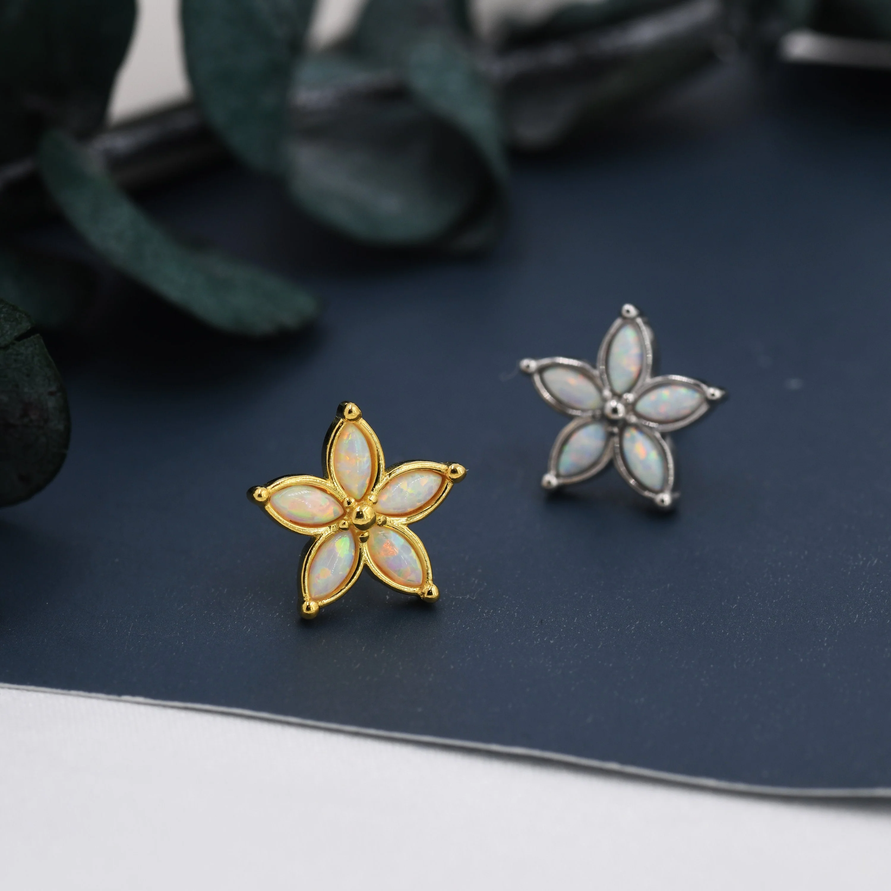 Fire Opal Flower Stud Earrings in Sterling Silver - Gold or Silver - Opal Forget-me-not - Opal Cluster - Petite Stud Earrings - Image 3