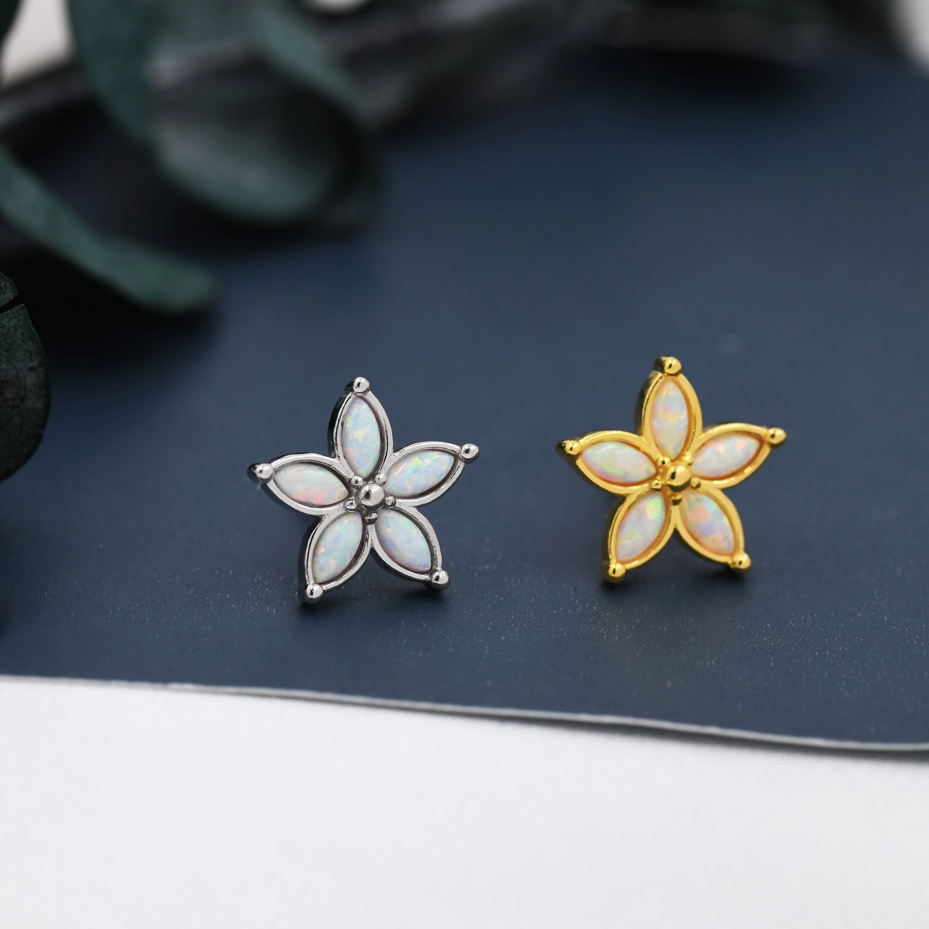 Fire Opal Flower Stud Earrings in Sterling Silver - Gold or Silver - Opal Forget-me-not - Opal Cluster - Petite Stud Earrings - Image 4