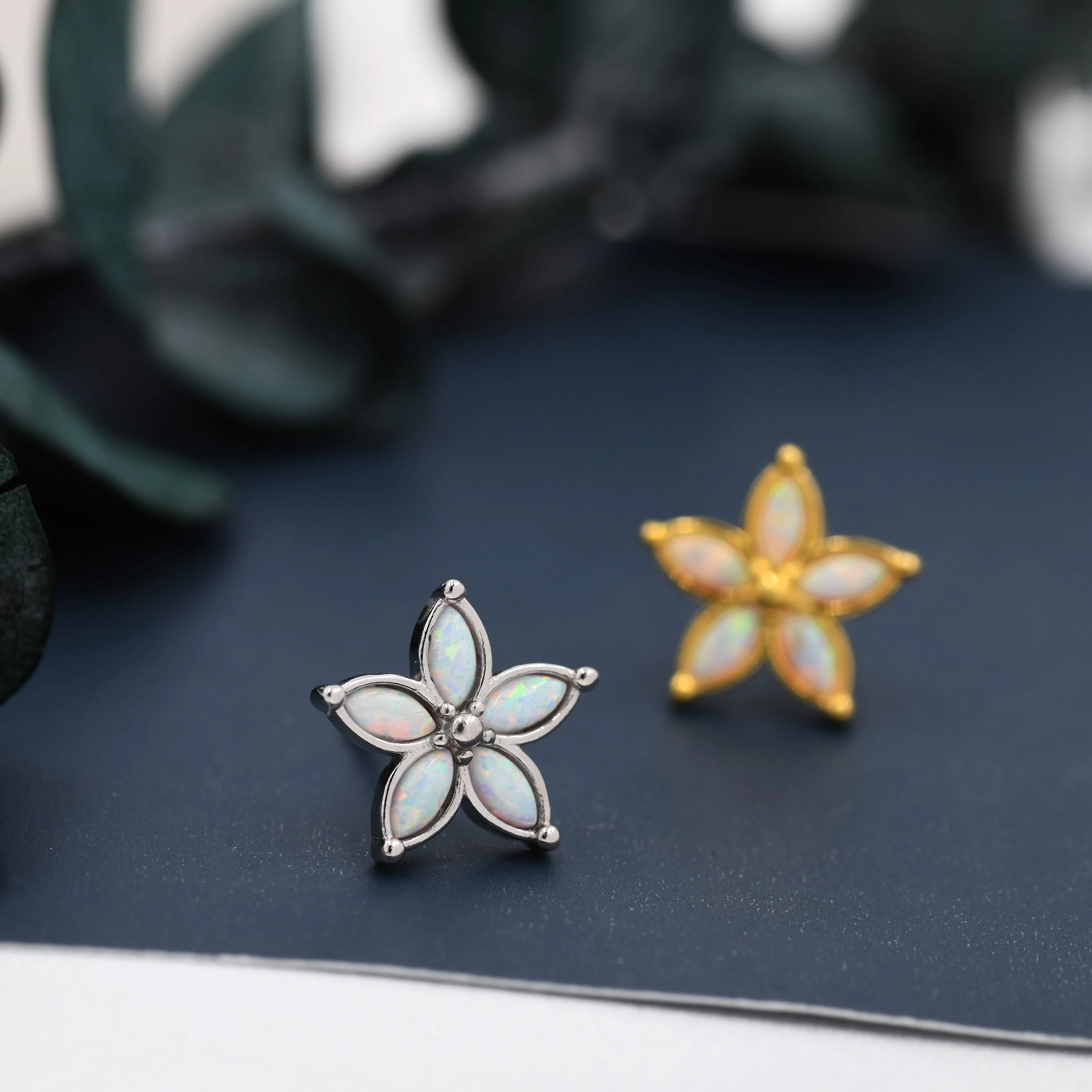 Fire Opal Flower Stud Earrings in Sterling Silver - Gold or Silver - Opal Forget-me-not - Opal Cluster - Petite Stud Earrings - Image 5