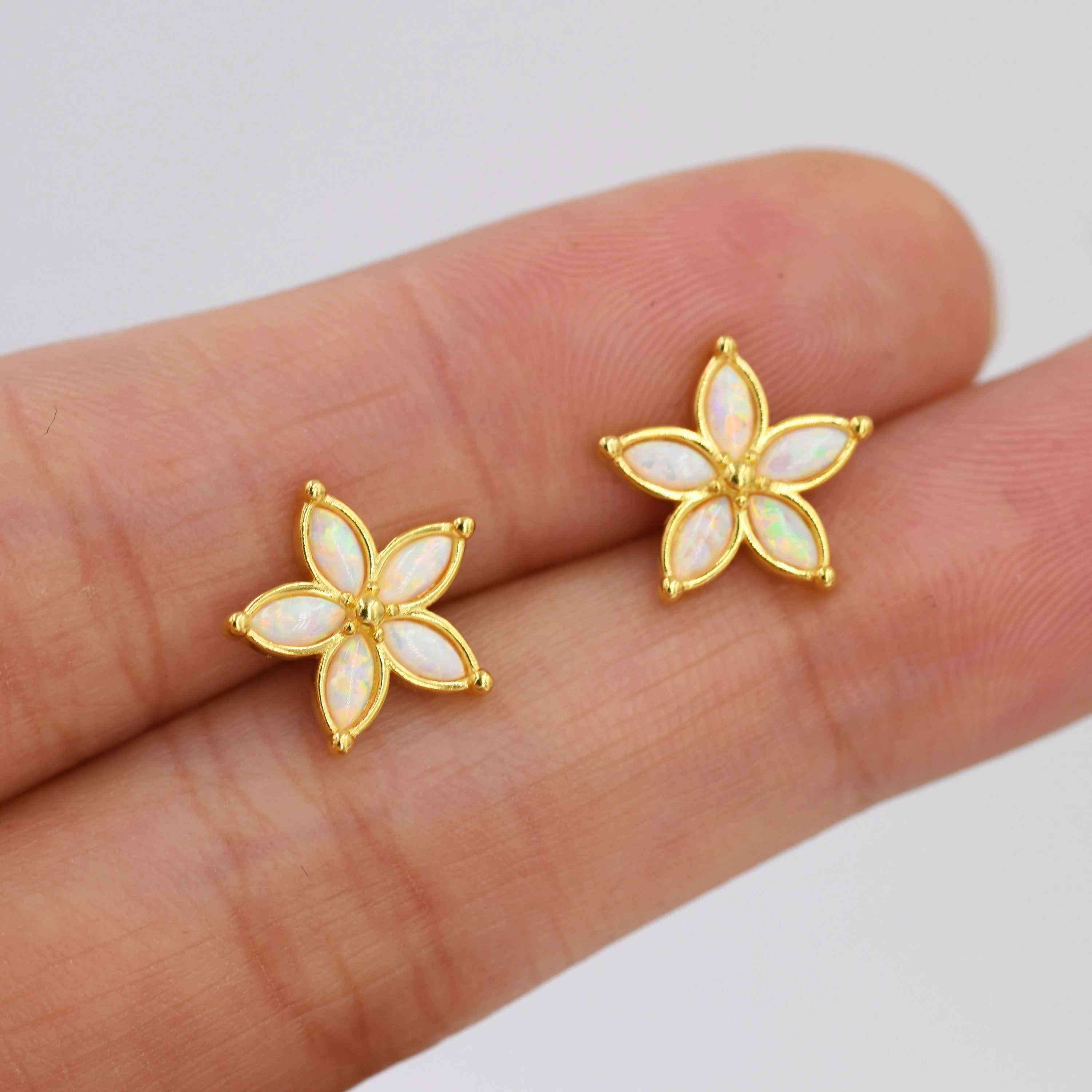 Fire Opal Flower Stud Earrings in Sterling Silver - Gold or Silver - Opal Forget-me-not - Opal Cluster - Petite Stud Earrings - Image 7
