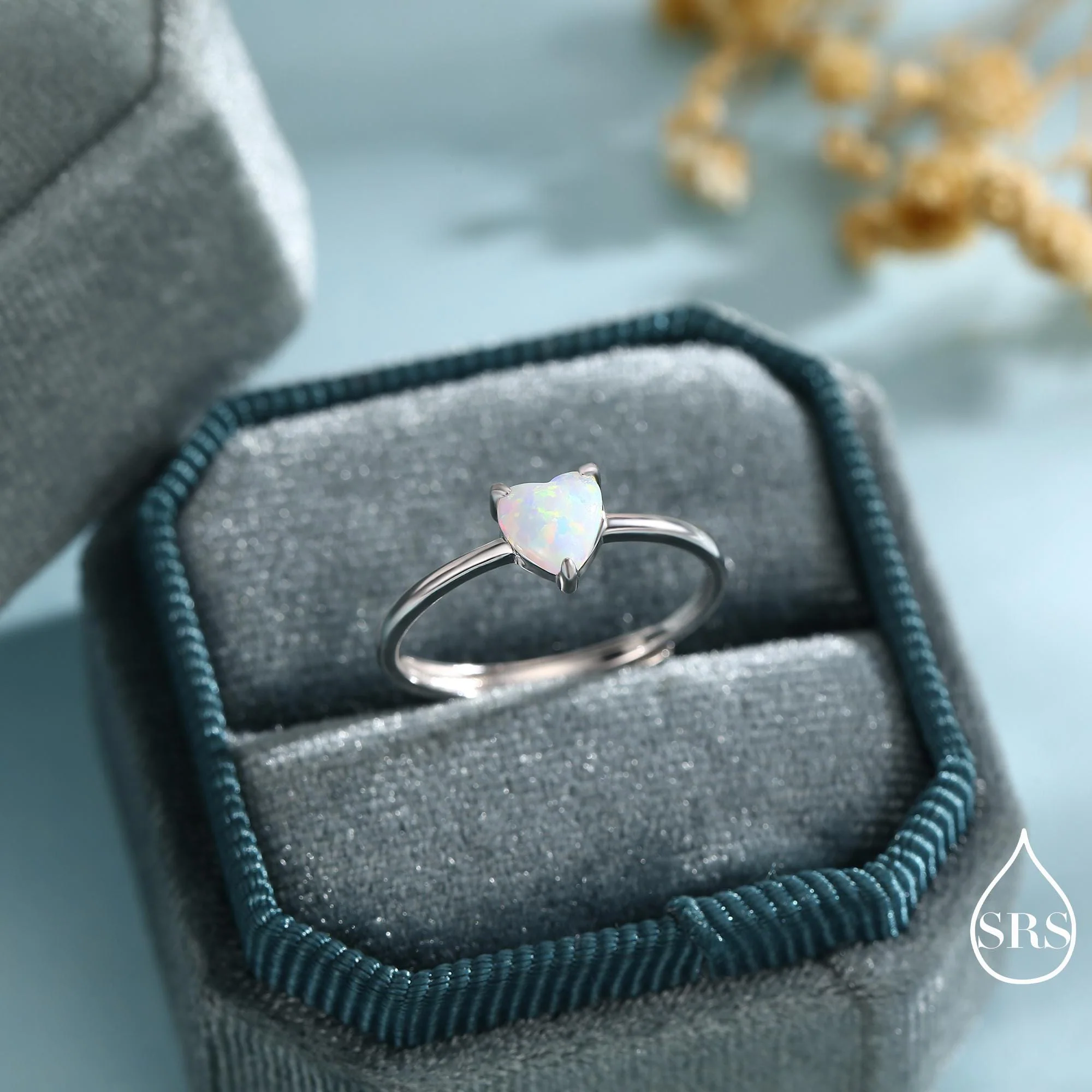 Fire Opal Heart Ring in Sterling Silver, Adjustable Size Opal Ring, Prong Set, Lab Opal Stone Ring, Opal Ring, Delicate Stacking Ring - Image 11