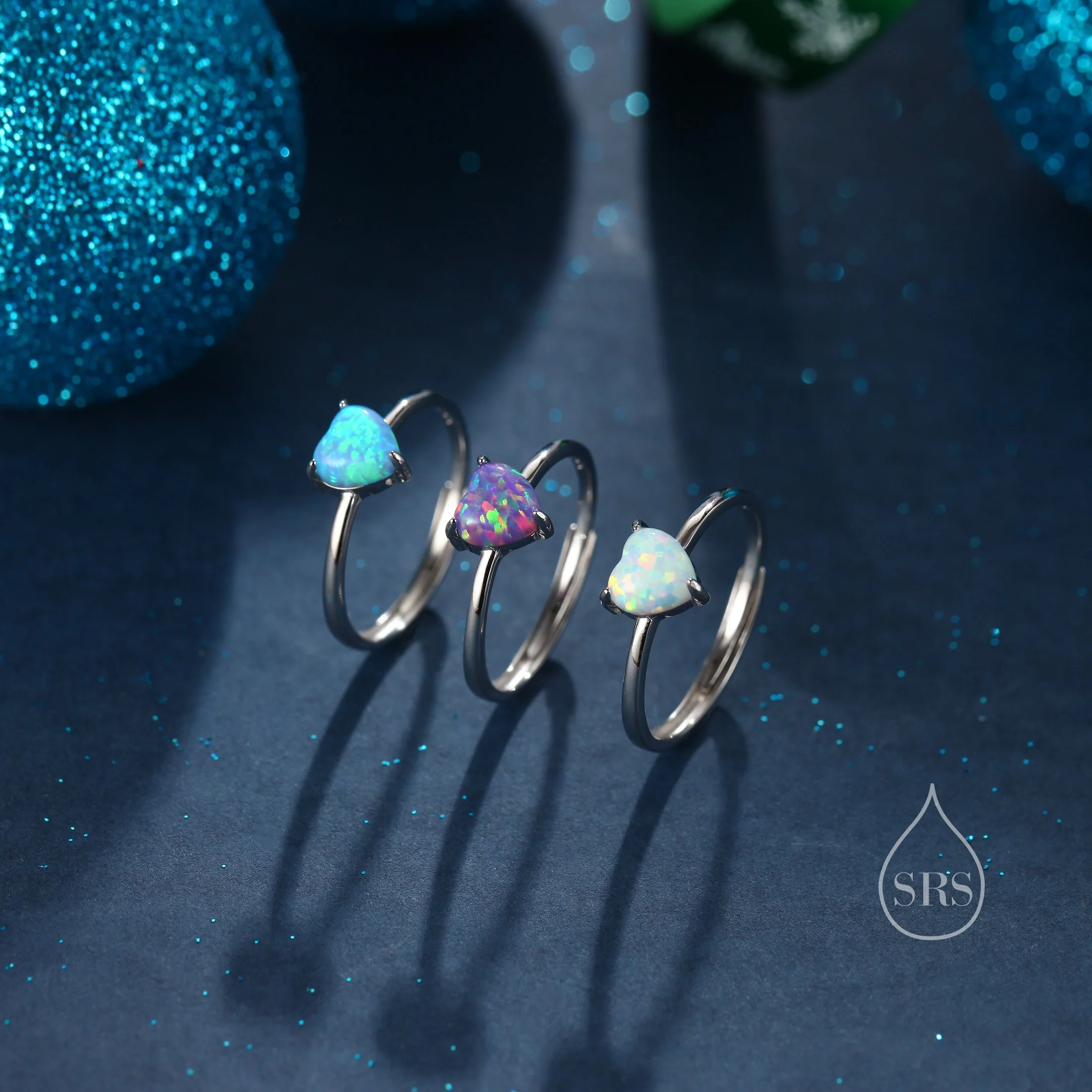 Fire Opal Heart Ring in Sterling Silver, Adjustable Size Opal Ring, Prong Set, Lab Opal Stone Ring, Opal Ring, Delicate Stacking Ring - Image 5