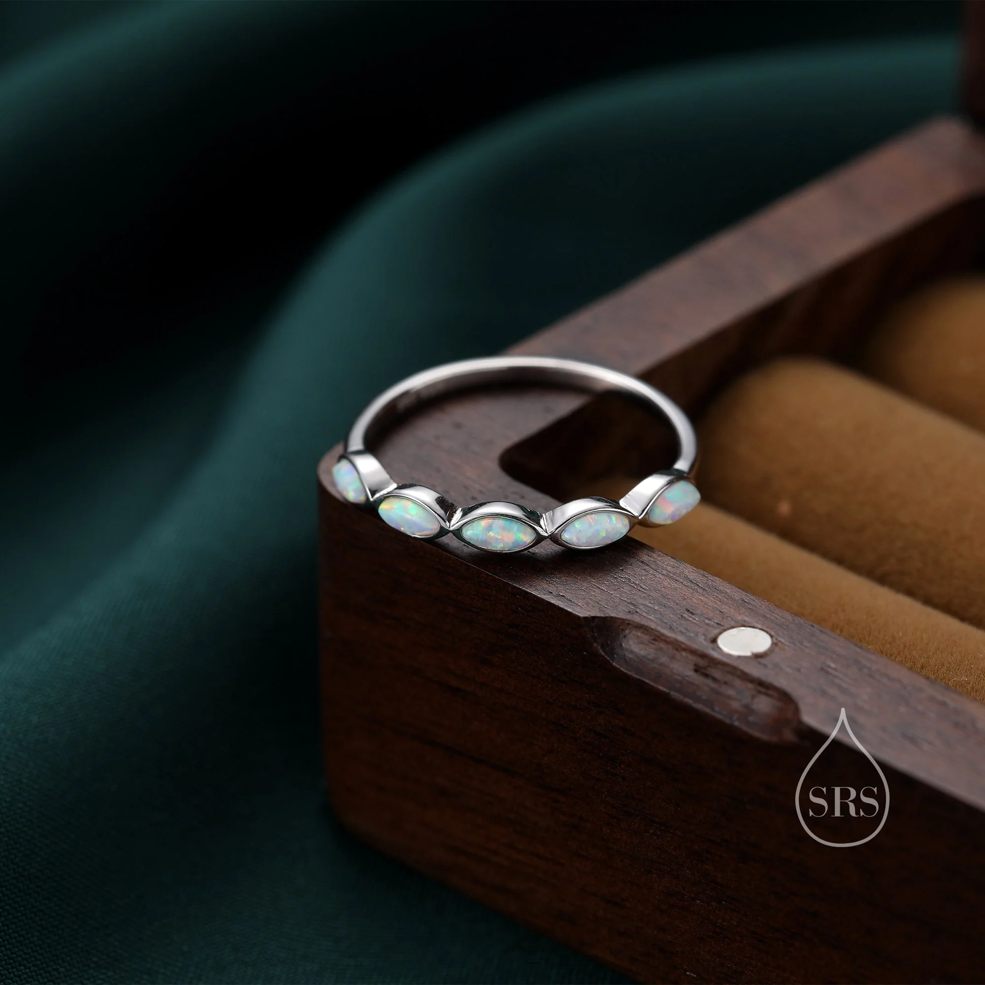 Fire Opal Marquise Ring in Sterling Silver, US 5 - 8, Opal Cluster Ring, Silver Opal Ring, Lab Opal Stone Ring, White Opal Ring - Image 6