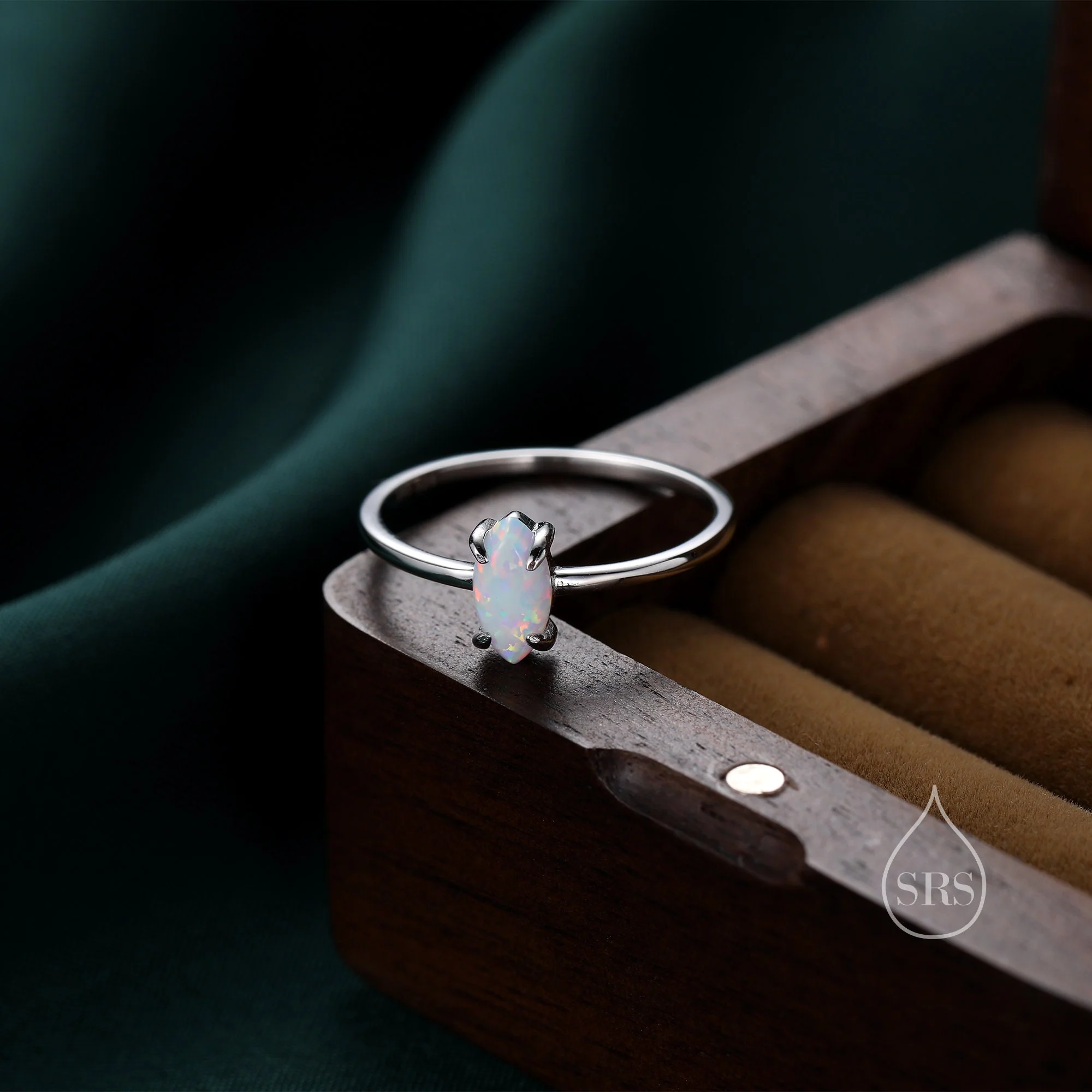 Fire Opal Marquise Ring in Sterling Silver, US 5 - 8, Single Opal Marquise Ring, Silver Opal Ring, Lab Opal Stone Ring, White Opal Ring - Image 3
