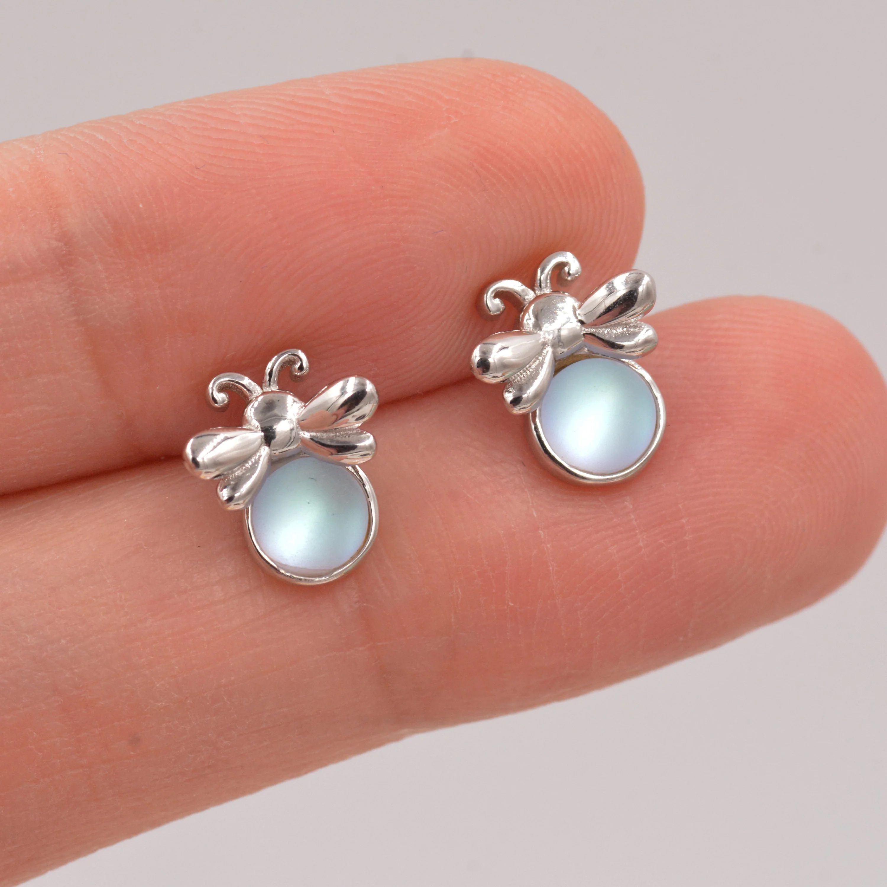Firefly Stud Earrings in Sterling Silver with Frosted Moonstone - Cute, Fun, Whimsical and Pretty Jewellery - Image 5