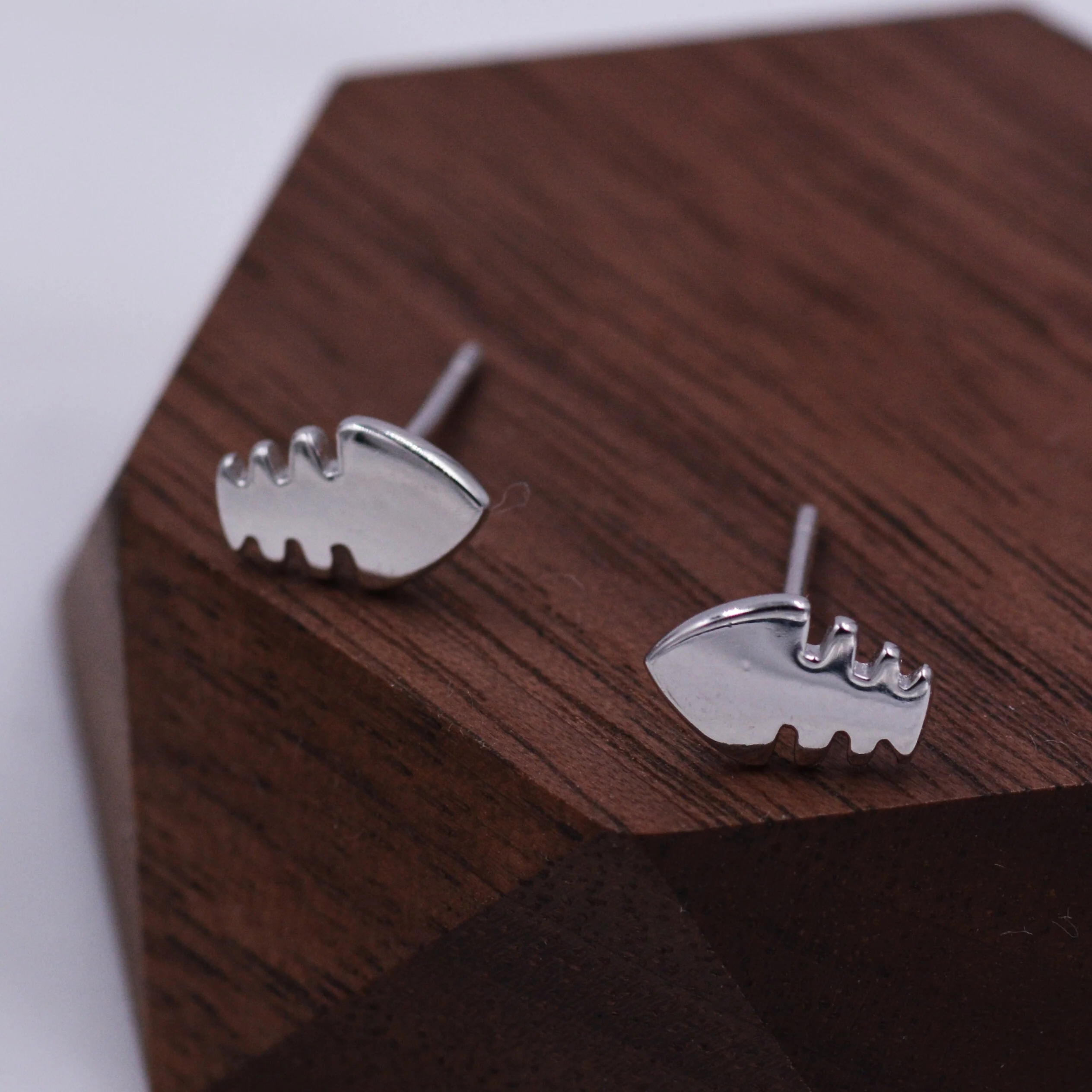Fish Bone Stud Earrings in Sterling Silver, Fish Earrings, Fish Skeleton Stud, Cute Dainty Minimal Jewellery - Image 5