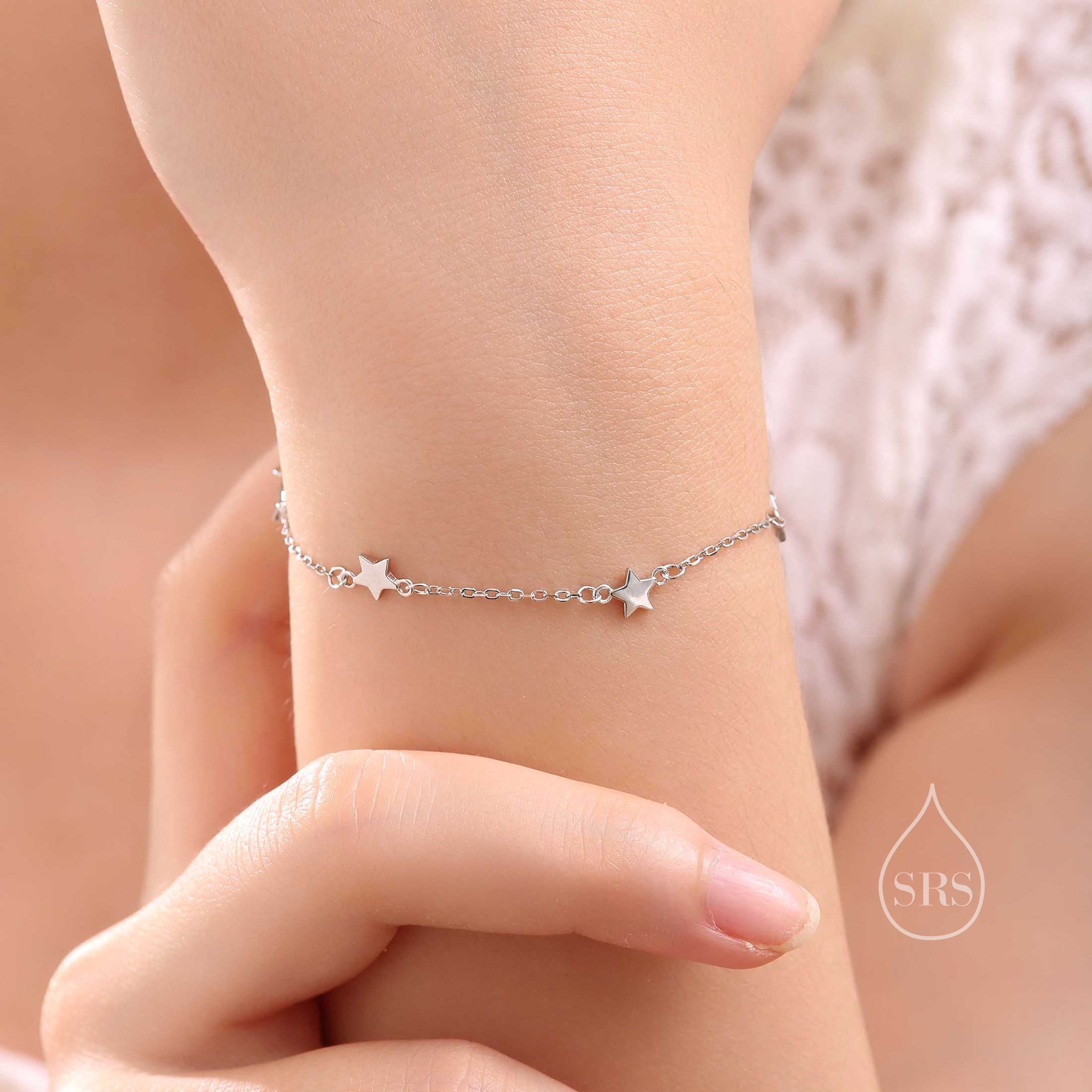 Five Star Motif Bracelet in Sterling Silver, North Star Bracelet, Sunburst Star Bracelet, Star Motif