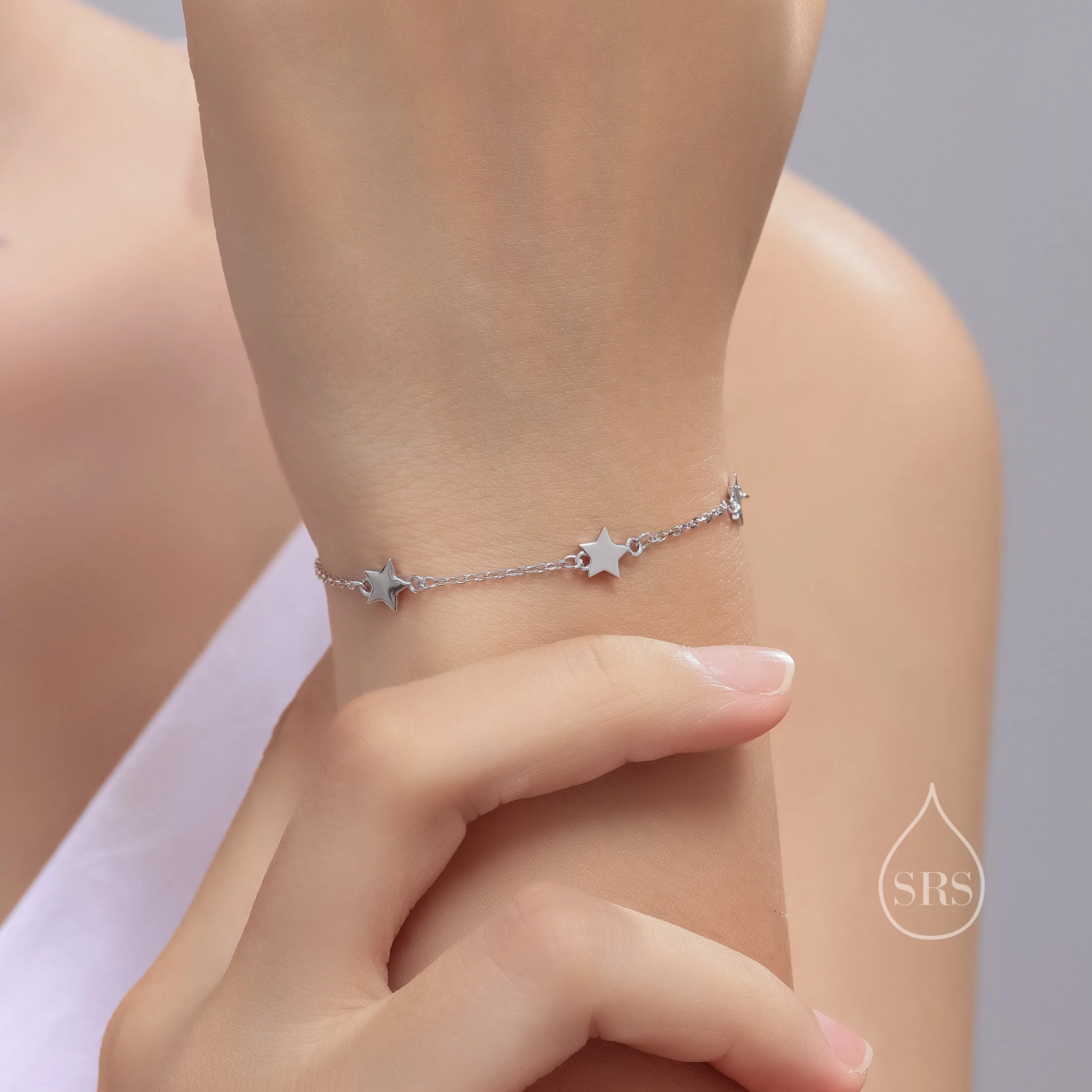 Five Star Motif Bracelet in Sterling Silver, North Star Bracelet, Sunburst Star Bracelet, Star Motif - Image 4
