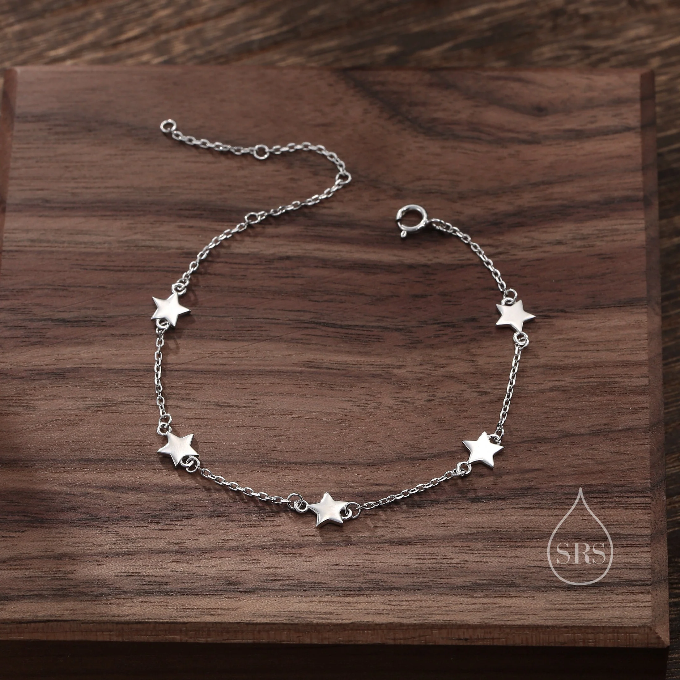 Five Star Motif Bracelet in Sterling Silver, North Star Bracelet, Sunburst Star Bracelet, Star Motif - Image 5