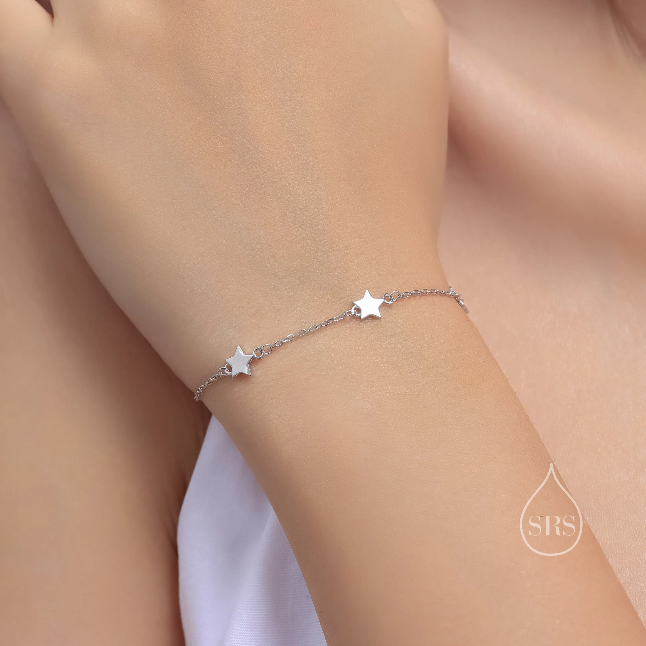 Five Star Motif Bracelet in Sterling Silver, North Star Bracelet, Sunburst Star Bracelet, Star Motif - Image 7