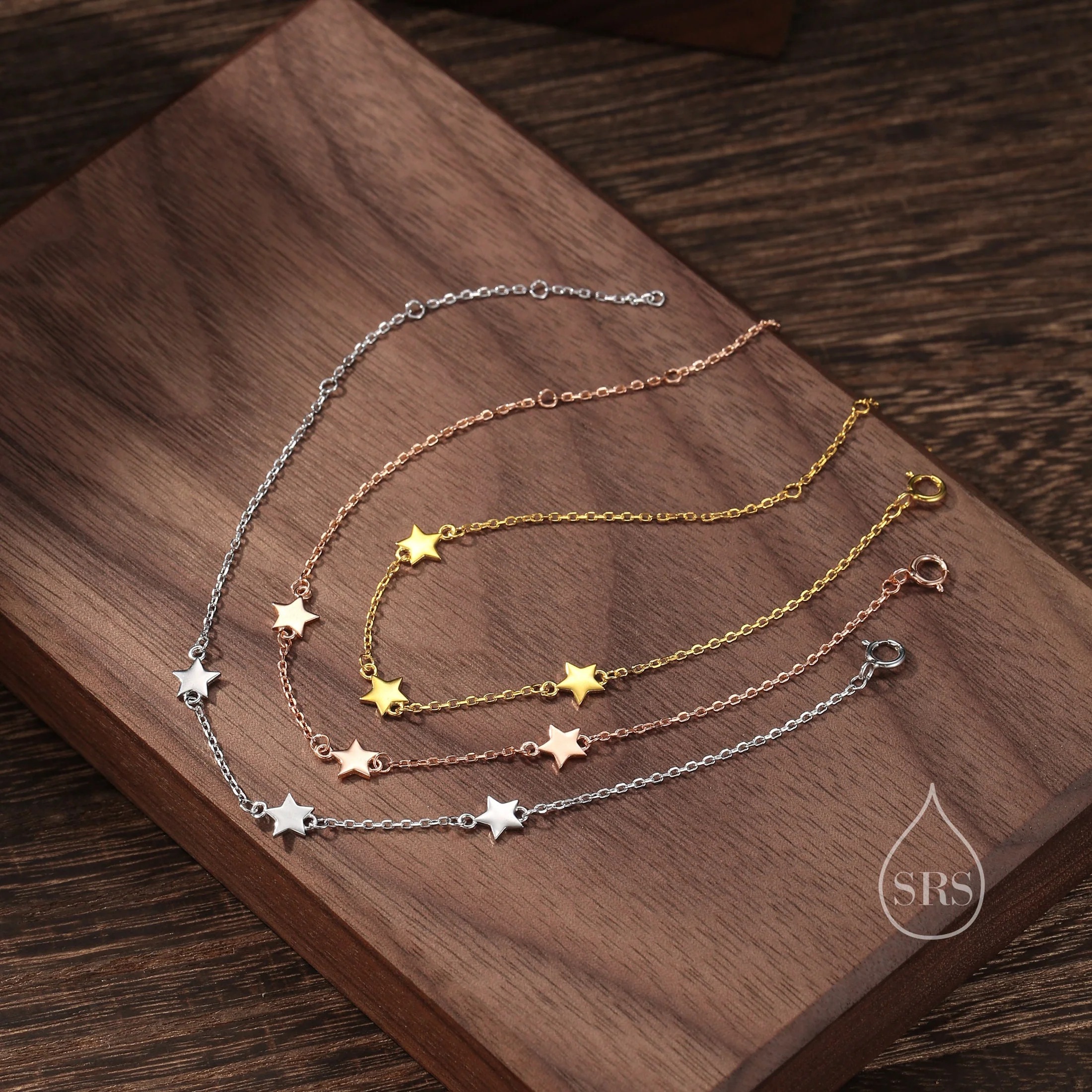 Five Star Motif Bracelet in Sterling Silver, North Star Bracelet, Sunburst Star Bracelet, Star Motif - Image 8