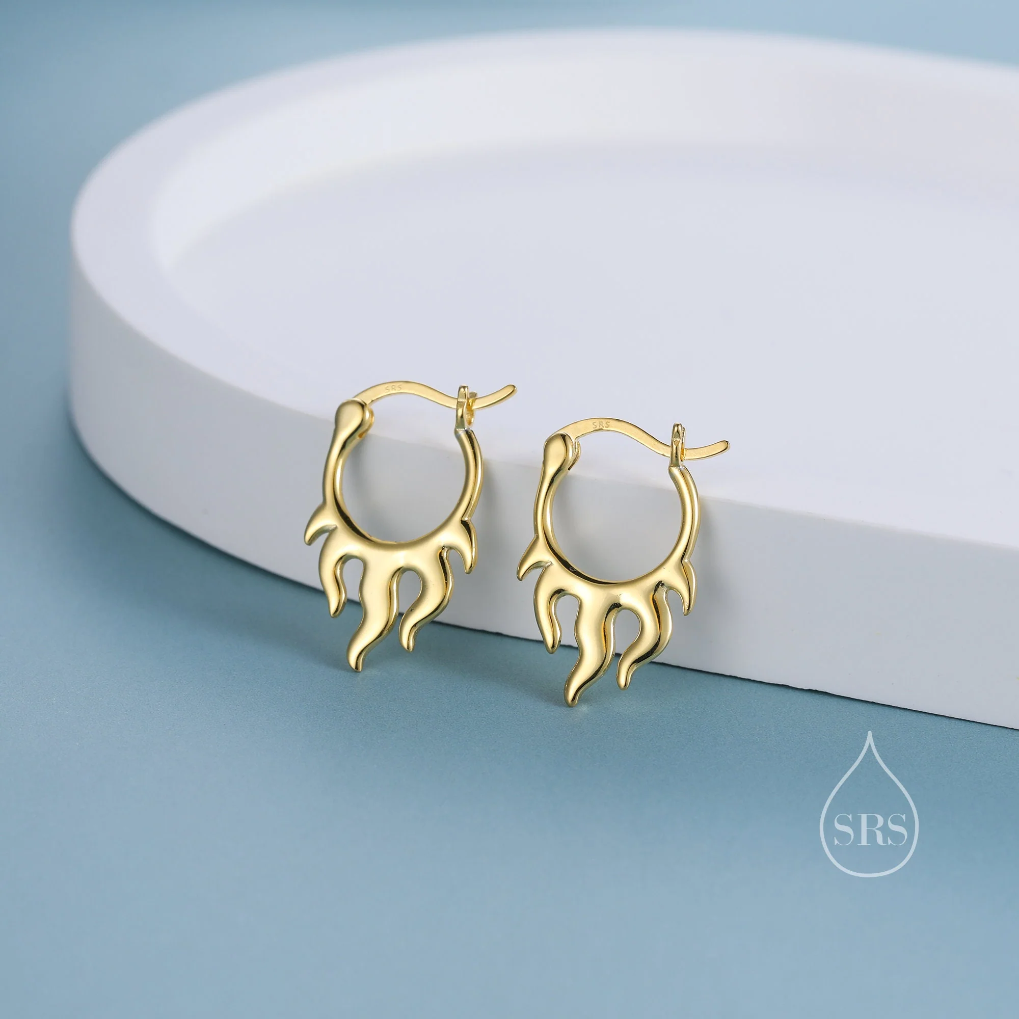 Flame Huggie Hoop in Sterling Silver, Silver or Gold or Rose Gold, Fire Flame Earrings, Flame Huggie Hoops - Image 6