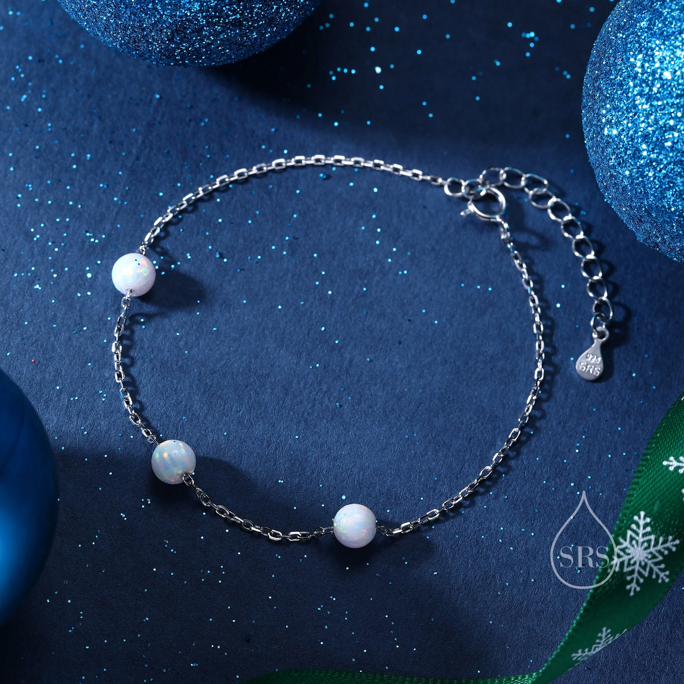 Floating Opal Bracelet in Sterling Silver, Blue Opal or White Opal, Silver or Gold, Satellite Bracelet, Solid Silver Bracelet