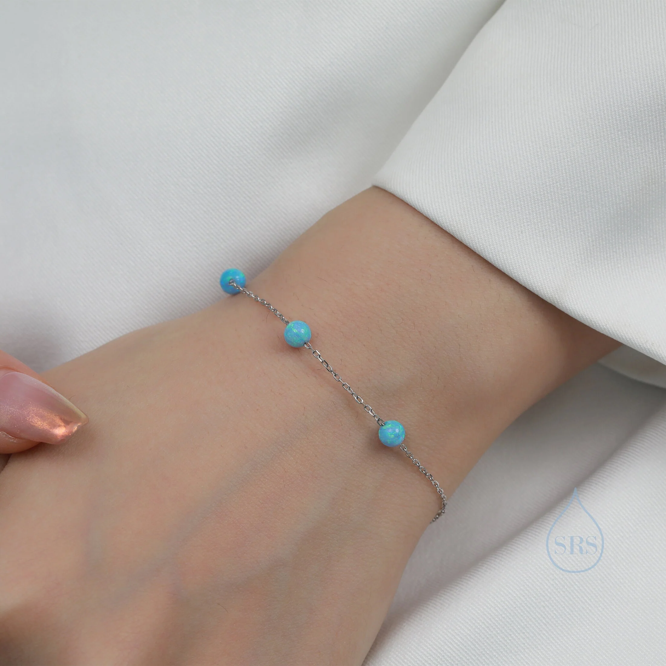 Floating Opal Bracelet in Sterling Silver, Blue Opal or White Opal, Silver or Gold, Satellite Bracelet, Solid Silver Bracelet - Image 6