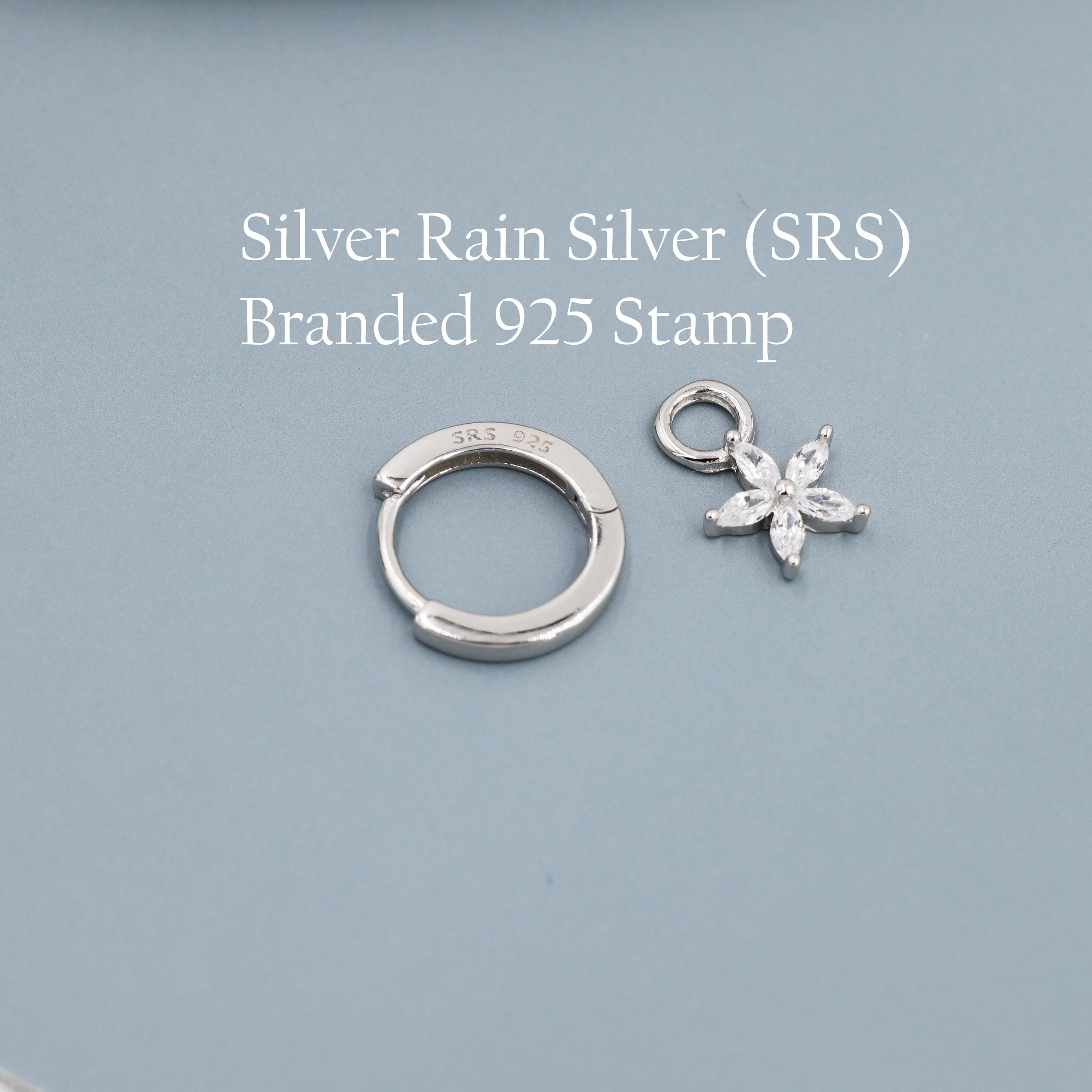 Flower CZ Huggie Hoop in Sterling Silver, Opal Blue or Opal Pink Flower Hoops, Silver or Gold,  Detachable and Interchangeable Flower Charms - Image 9