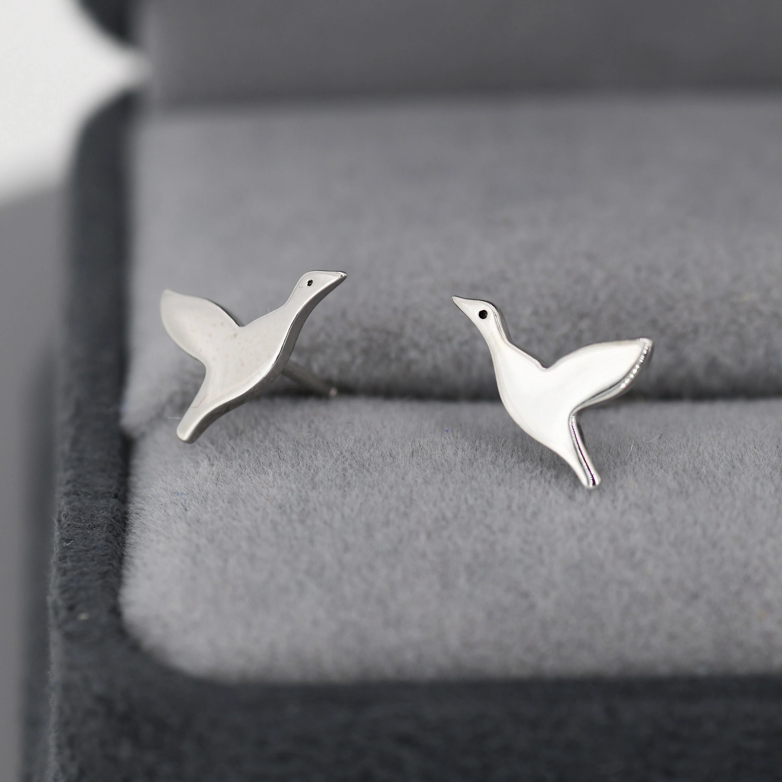 Flying Duck Stud Earrings in Sterling Silver, Flying Goose Earrings, Bird Earrings, Nature Inspired Animal Earrings - Image 2