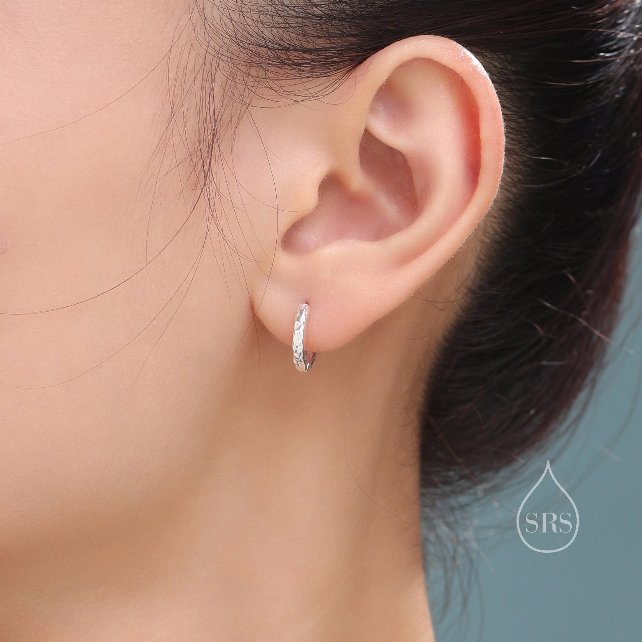 Foil Textured Hoop Earrings, Silver, Gold or Rose Gold, Foil Earrings, Organic Shape Hoops, Hammered Hoops - Image 6