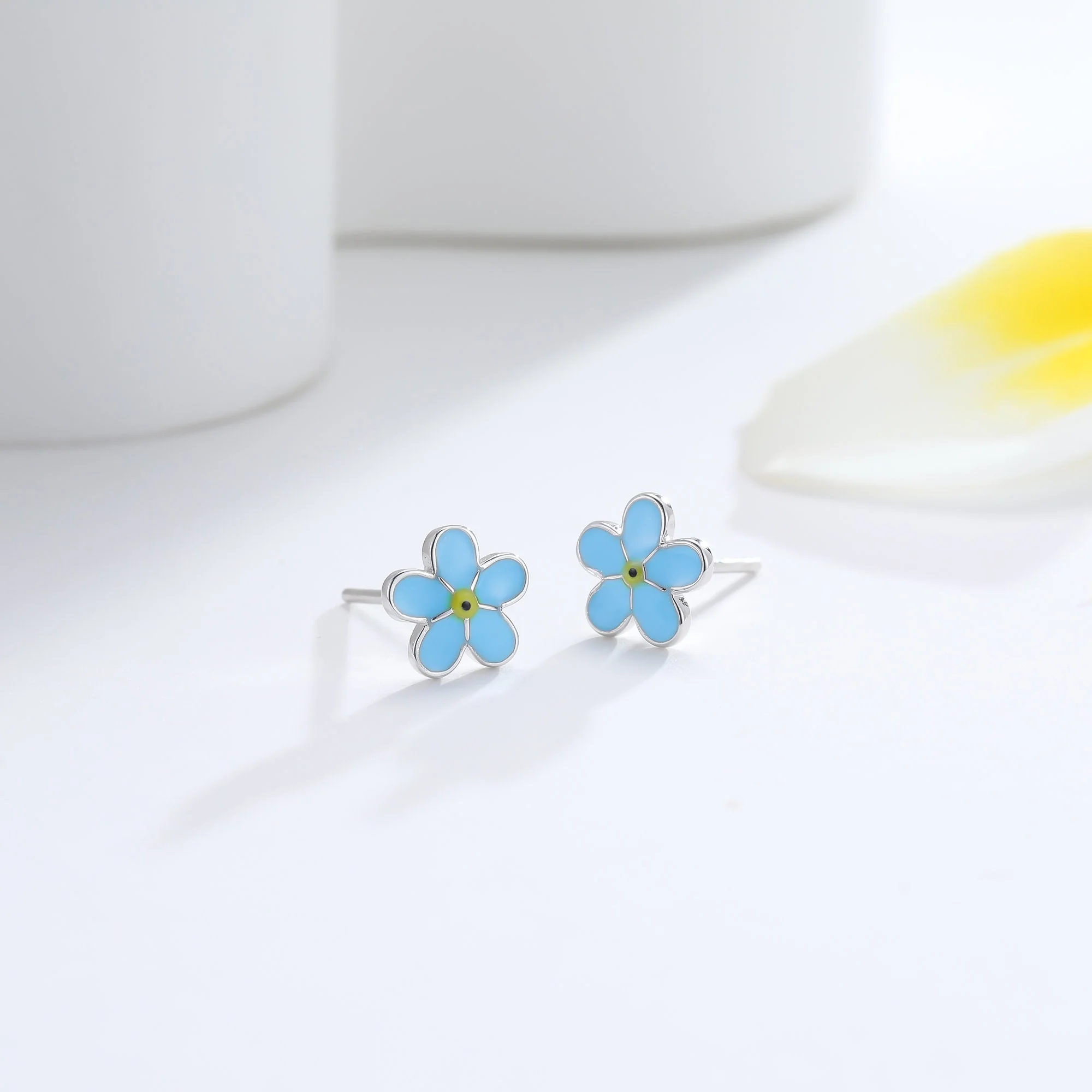 Forget-me-not Enamel Stud Earrings in Sterling Silver, Flower Earrings, Blue Blossom Earrings, Forget me not earrings - Image 2