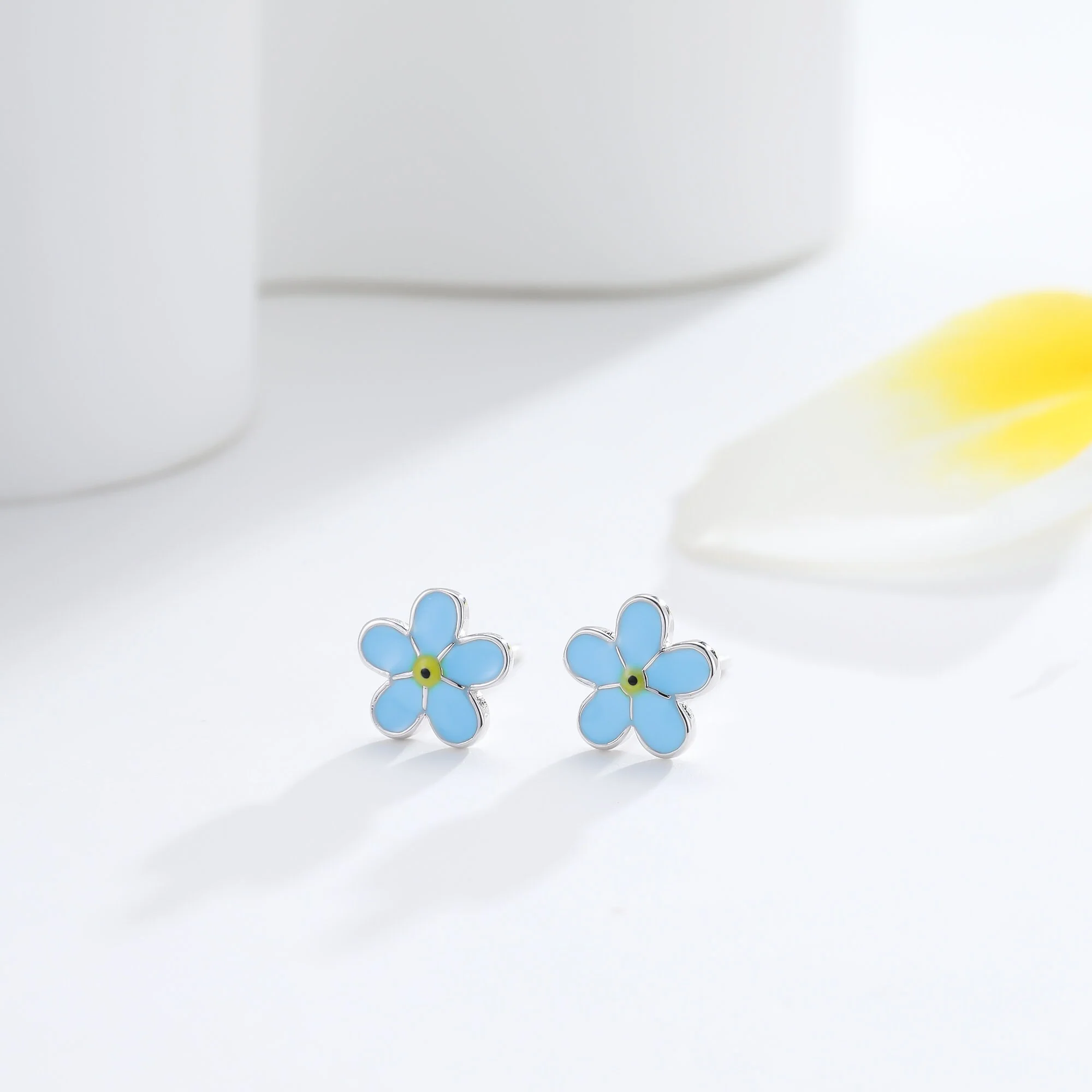 Forget-me-not Enamel Stud Earrings in Sterling Silver, Flower Earrings, Blue Blossom Earrings, Forget me not earrings - Image 3
