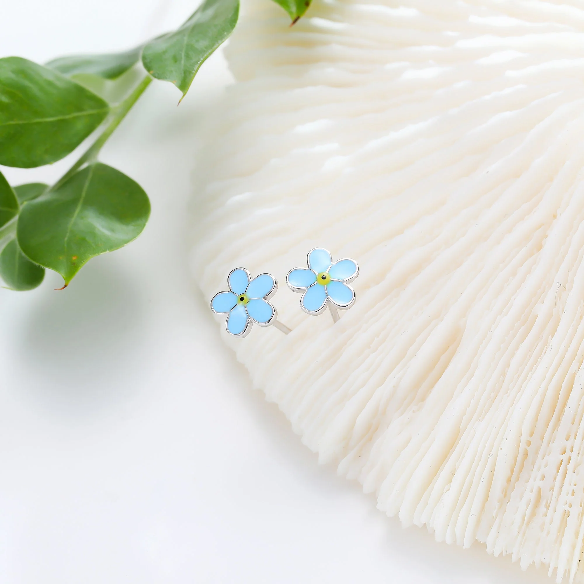 Forget-me-not Enamel Stud Earrings in Sterling Silver, Flower Earrings, Blue Blossom Earrings, Forget me not earrings - Image 5
