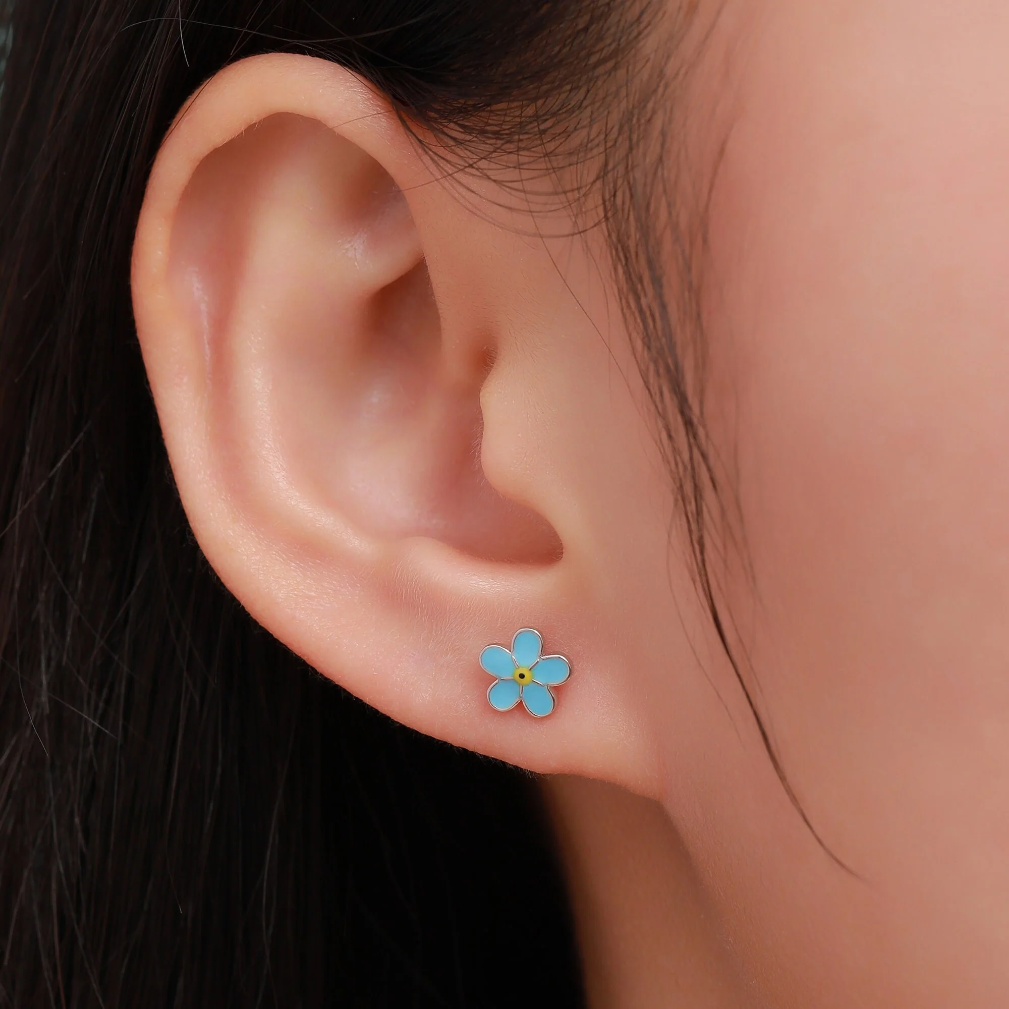 Forget-me-not Enamel Stud Earrings in Sterling Silver, Flower Earrings, Blue Blossom Earrings, Forget me not earrings - Image 7