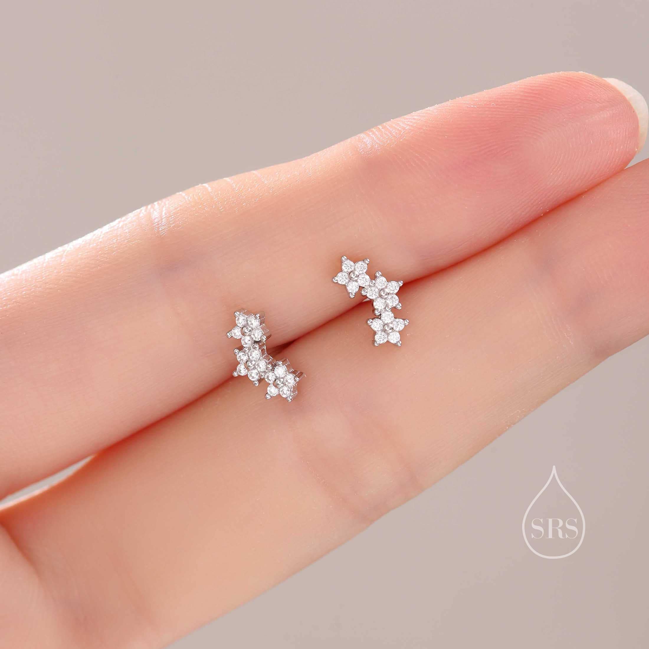 Forget Me Not Flower Bouquet CZ Stud Earrings in Sterling Silver, Silver, Gold or Rose Gold, CZ Flower Stud Earrings - Image 2