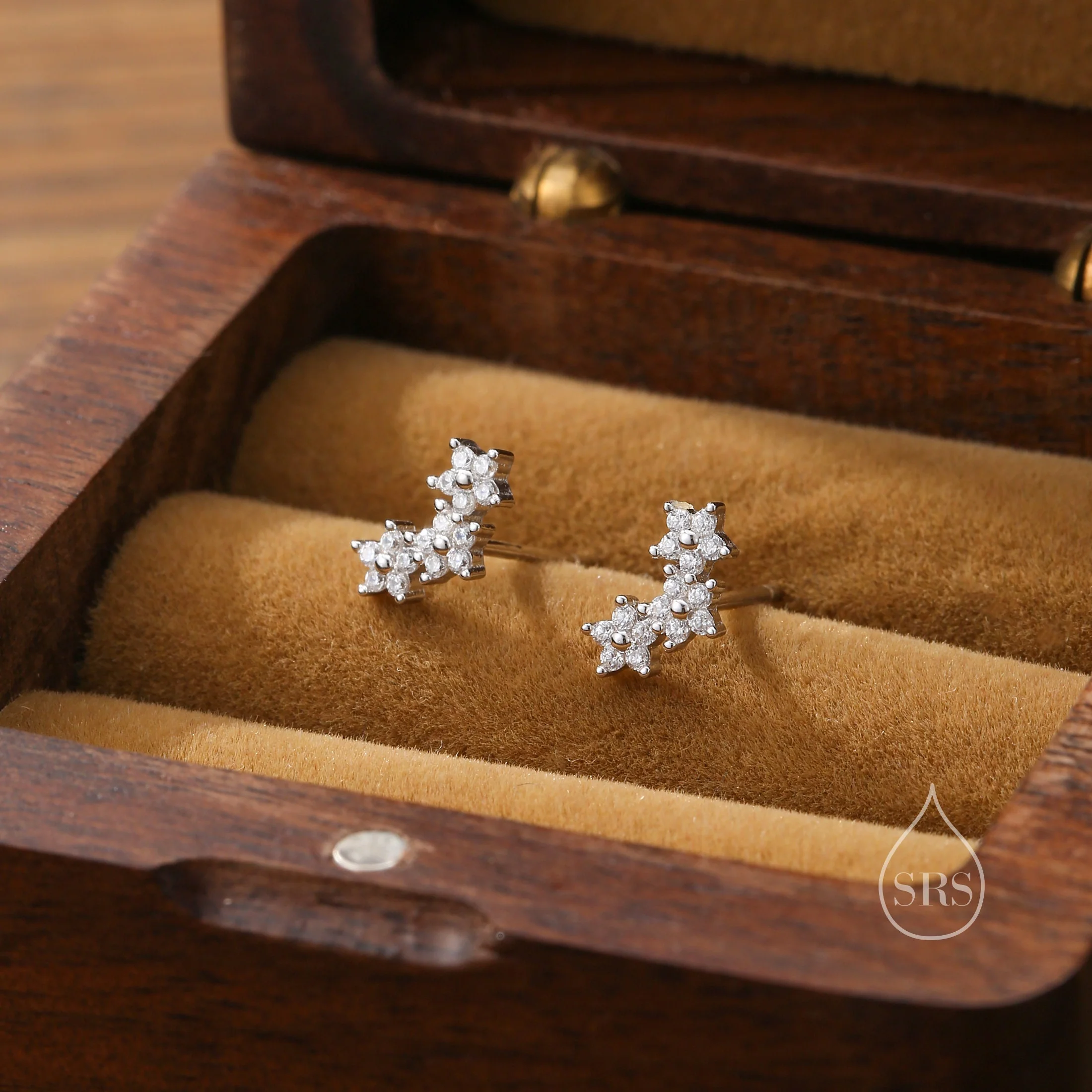 Forget Me Not Flower Bouquet CZ Stud Earrings in Sterling Silver, Silver, Gold or Rose Gold, CZ Flower Stud Earrings - Image 3
