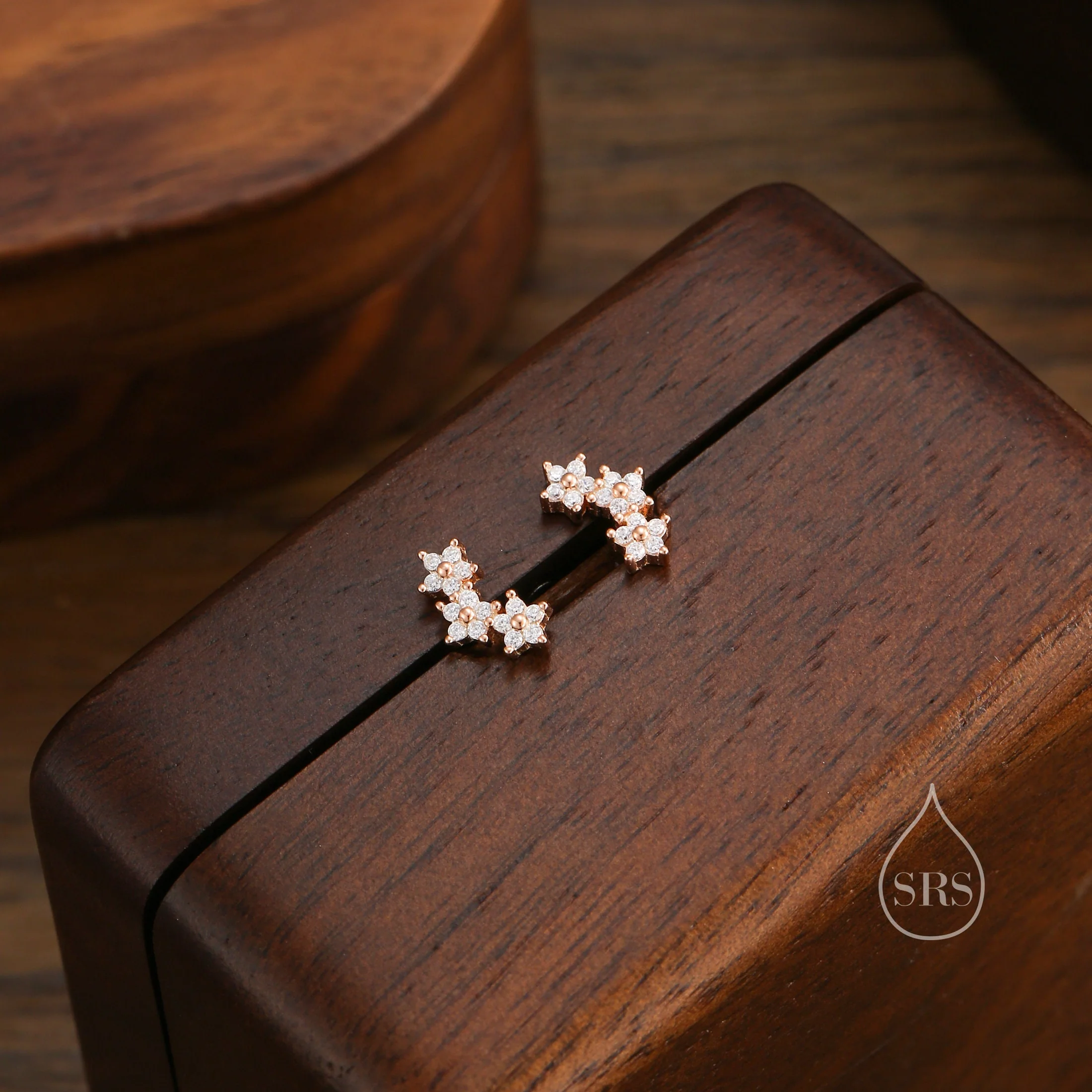 Forget Me Not Flower Bouquet CZ Stud Earrings in Sterling Silver, Silver, Gold or Rose Gold, CZ Flower Stud Earrings - Image 4