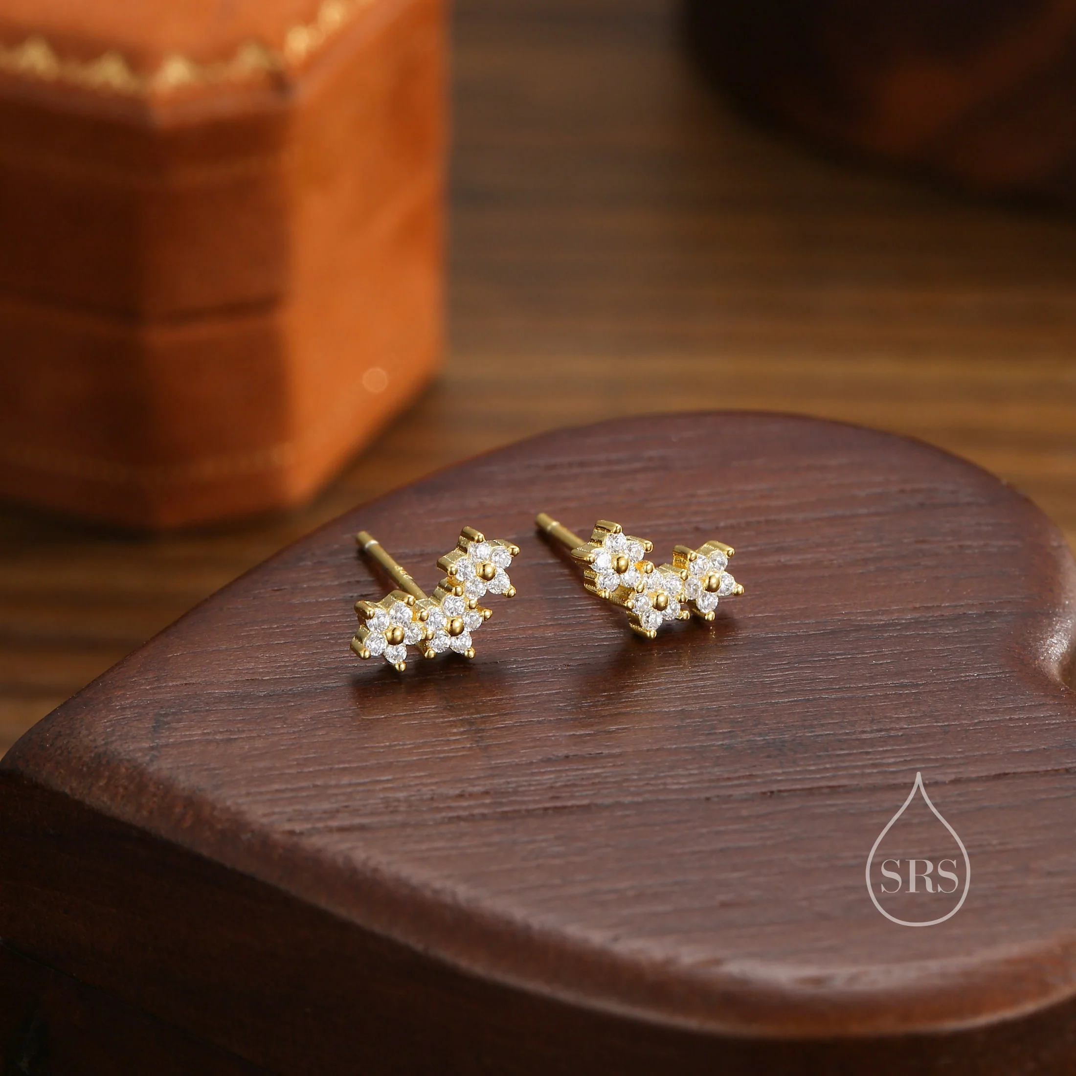 Forget Me Not Flower Bouquet CZ Stud Earrings in Sterling Silver, Silver, Gold or Rose Gold, CZ Flower Stud Earrings - Image 5