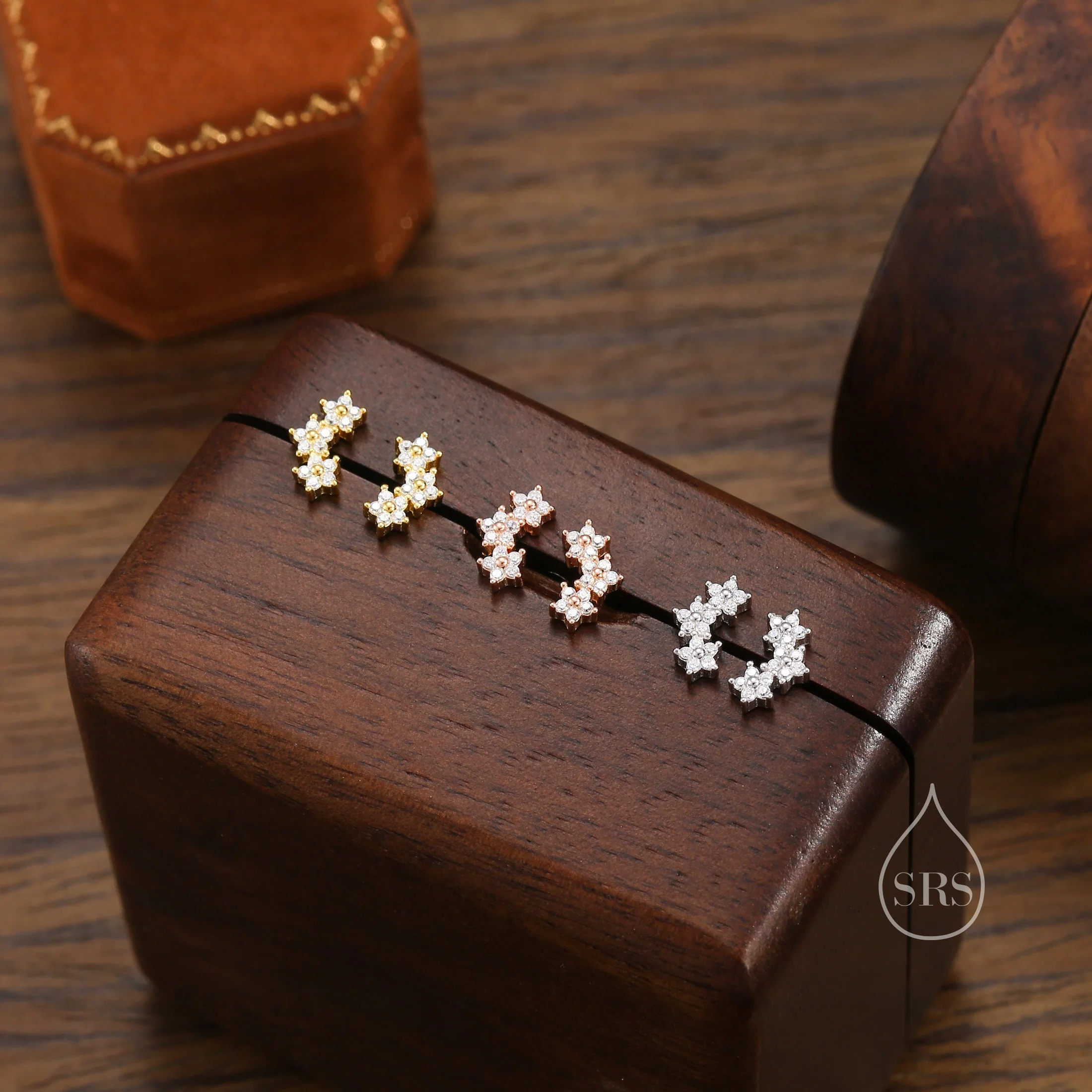 Forget Me Not Flower Bouquet CZ Stud Earrings in Sterling Silver, Silver, Gold or Rose Gold, CZ Flower Stud Earrings - Image 6