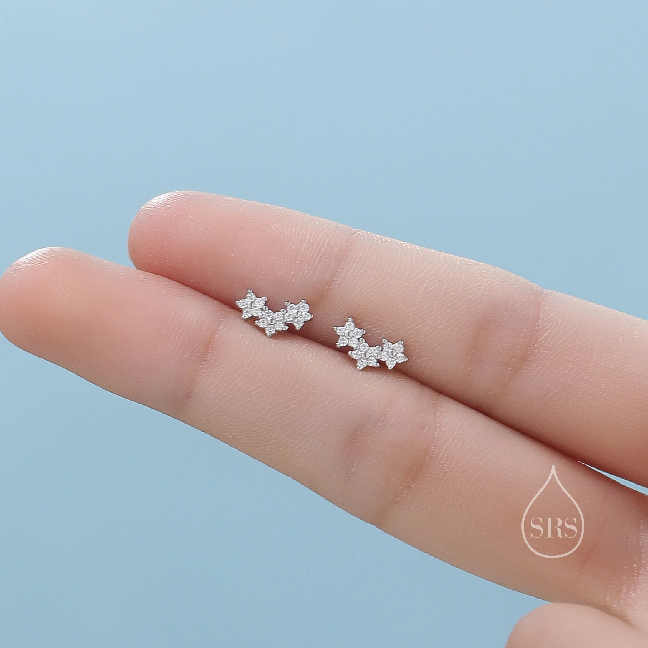 Forget Me Not Flower Bouquet CZ Stud Earrings in Sterling Silver, Silver, Gold or Rose Gold, CZ Flower Stud Earrings - Image 7