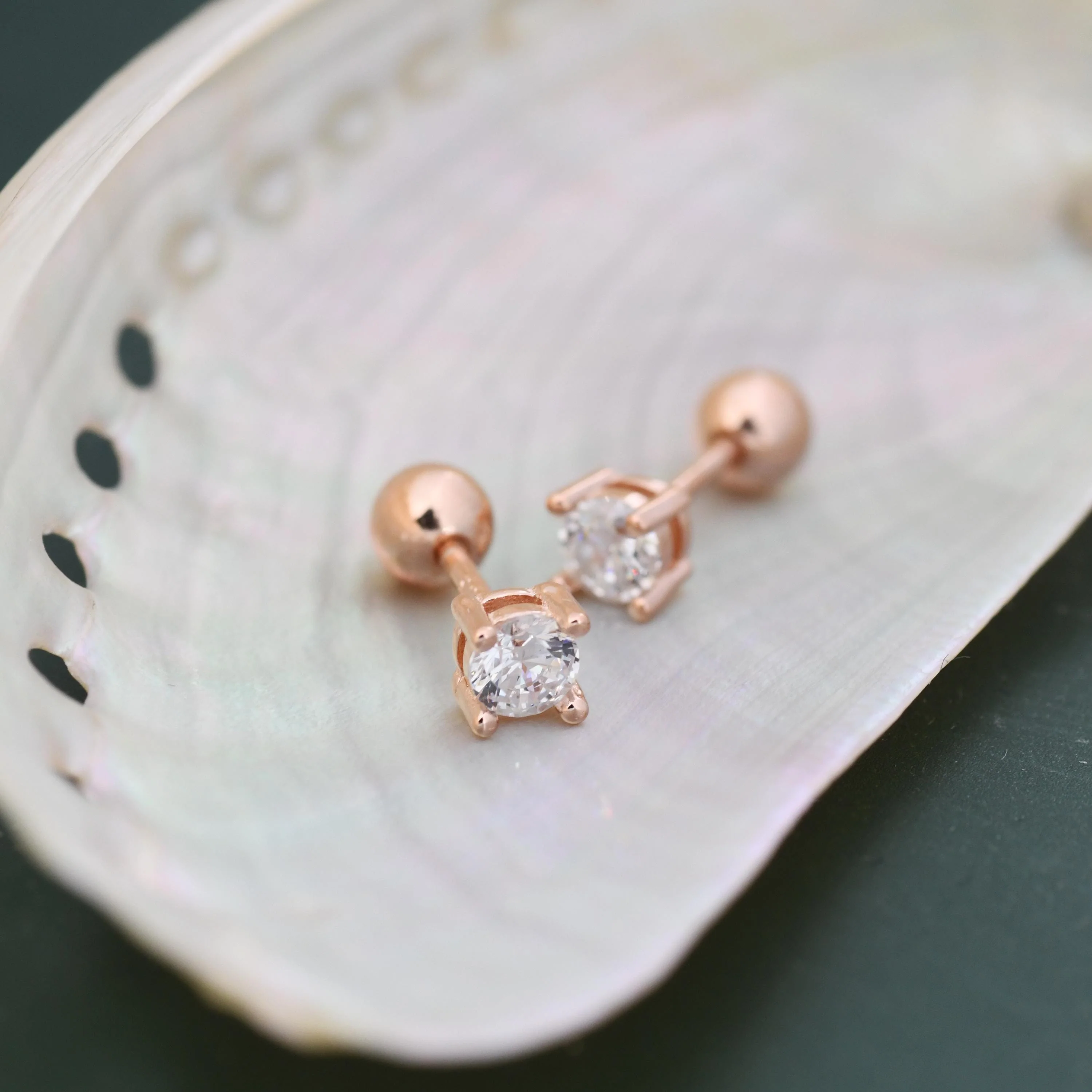 Four Prong 3mm CZ 18G Screw Back Earrings in Sterling Silver