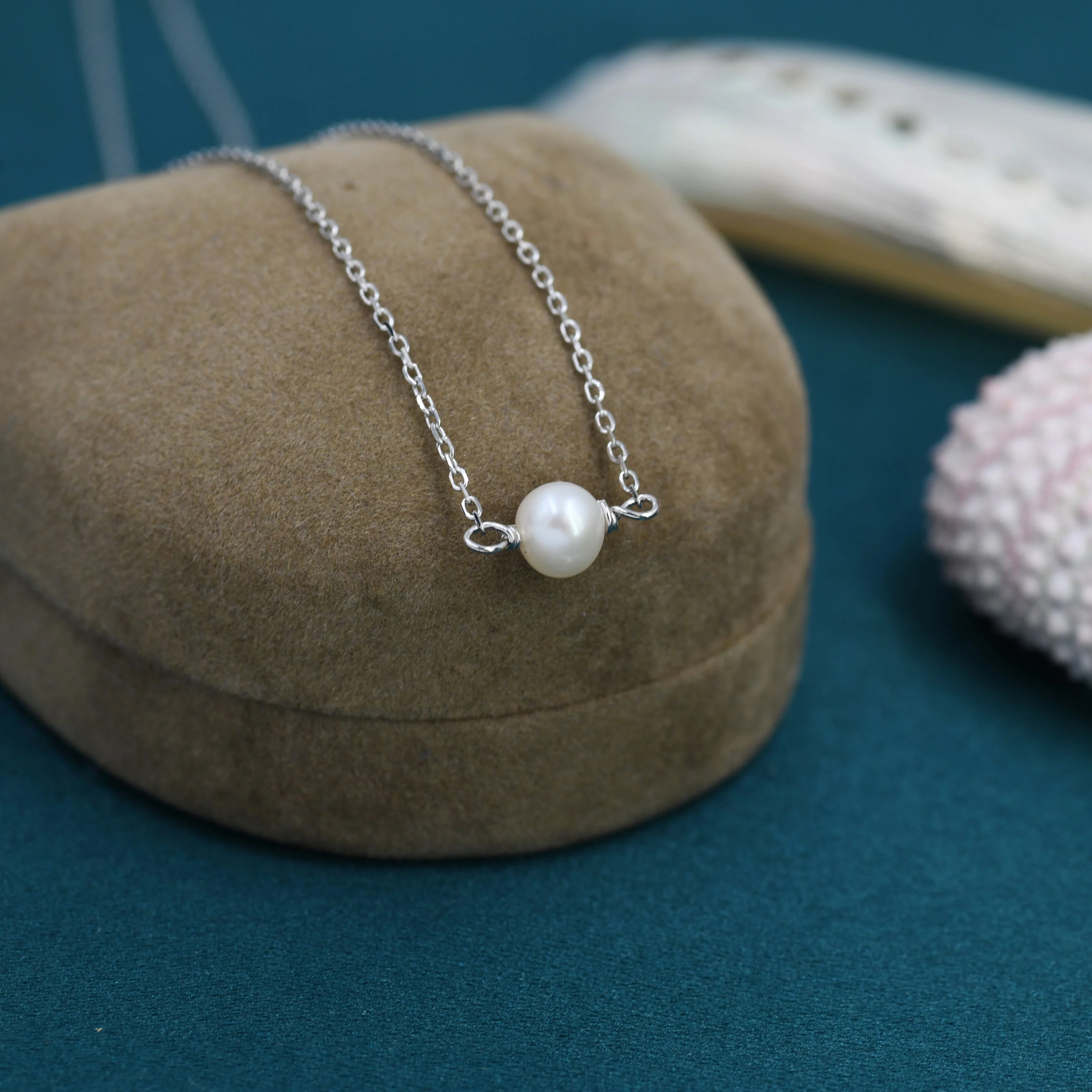 Freshwater Pearl Necklace in Sterling Silver, Natural Pearl Necklace, Single Pearl Necklace, Genuine Pearl Necklace - Image 2