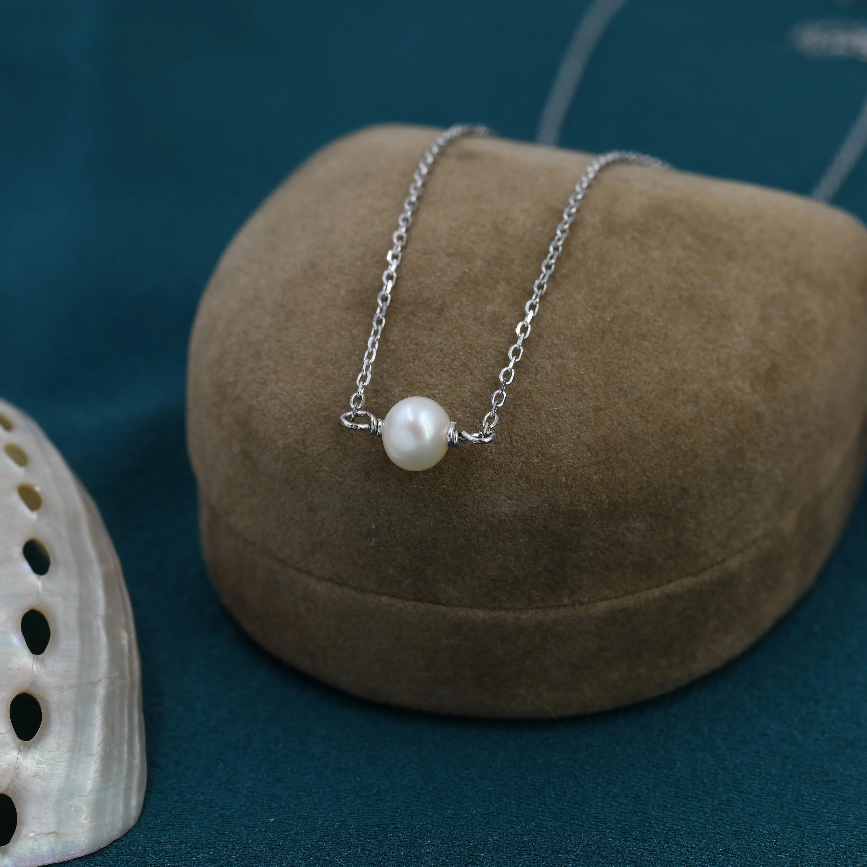 Freshwater Pearl Necklace in Sterling Silver, Natural Pearl Necklace, Single Pearl Necklace, Genuine Pearl Necklace - Image 3