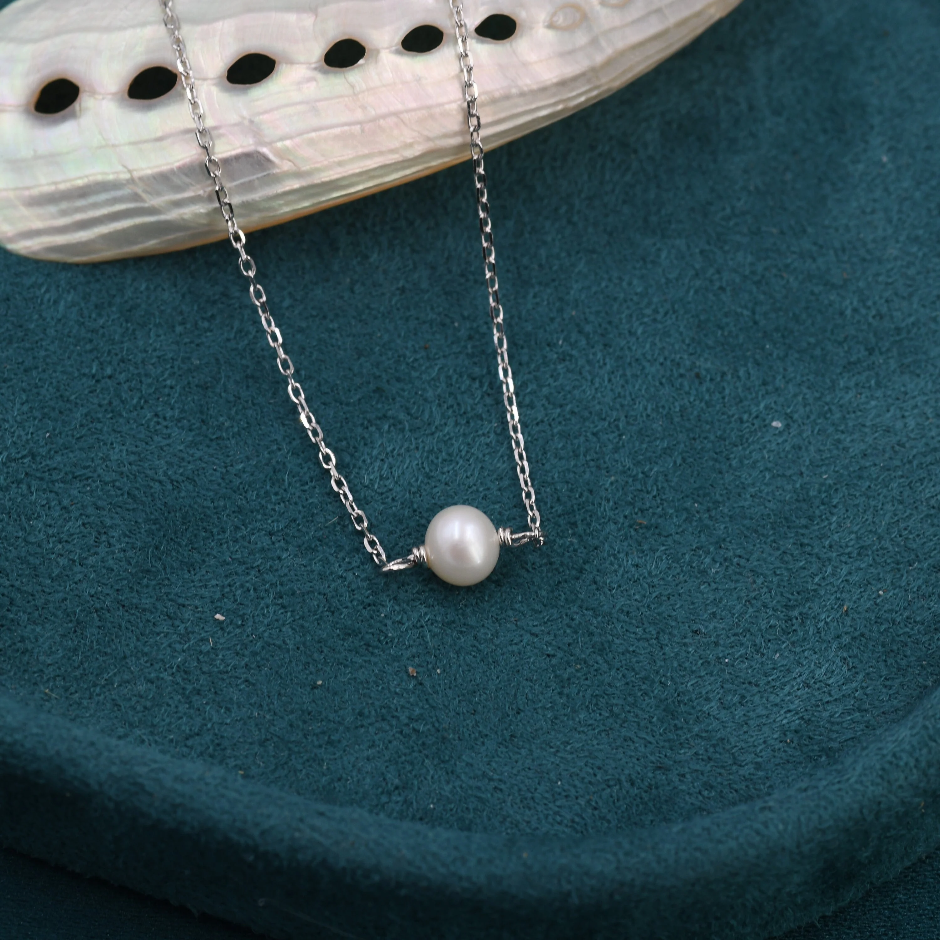 Freshwater Pearl Necklace in Sterling Silver, Natural Pearl Necklace, Single Pearl Necklace, Genuine Pearl Necklace - Image 4