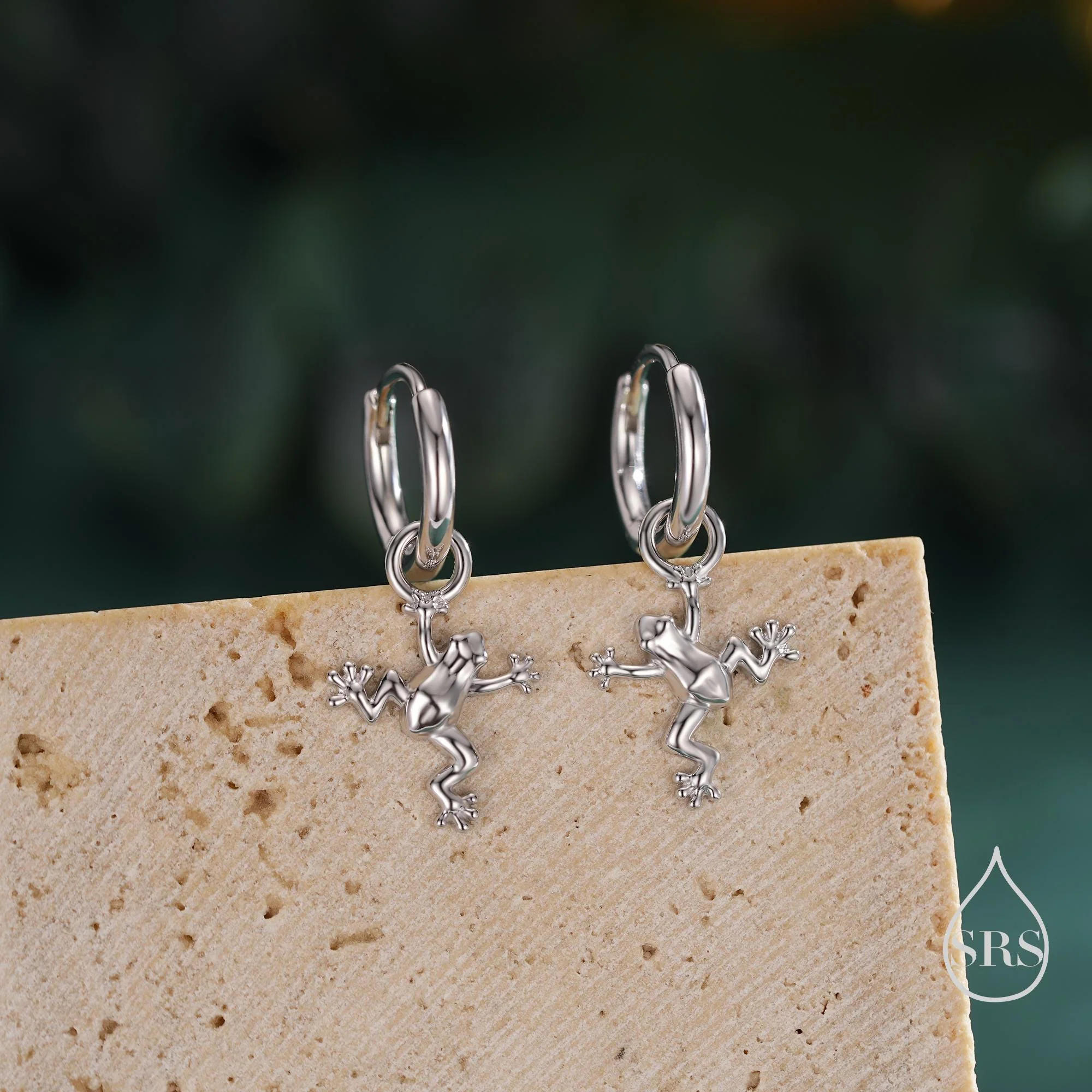 Frog Huggie Hoop Earrings in Sterling Silver - Available in Silver or Gold or Rose Gold Finish - Detachable Frog Charm Hoops - Image 7