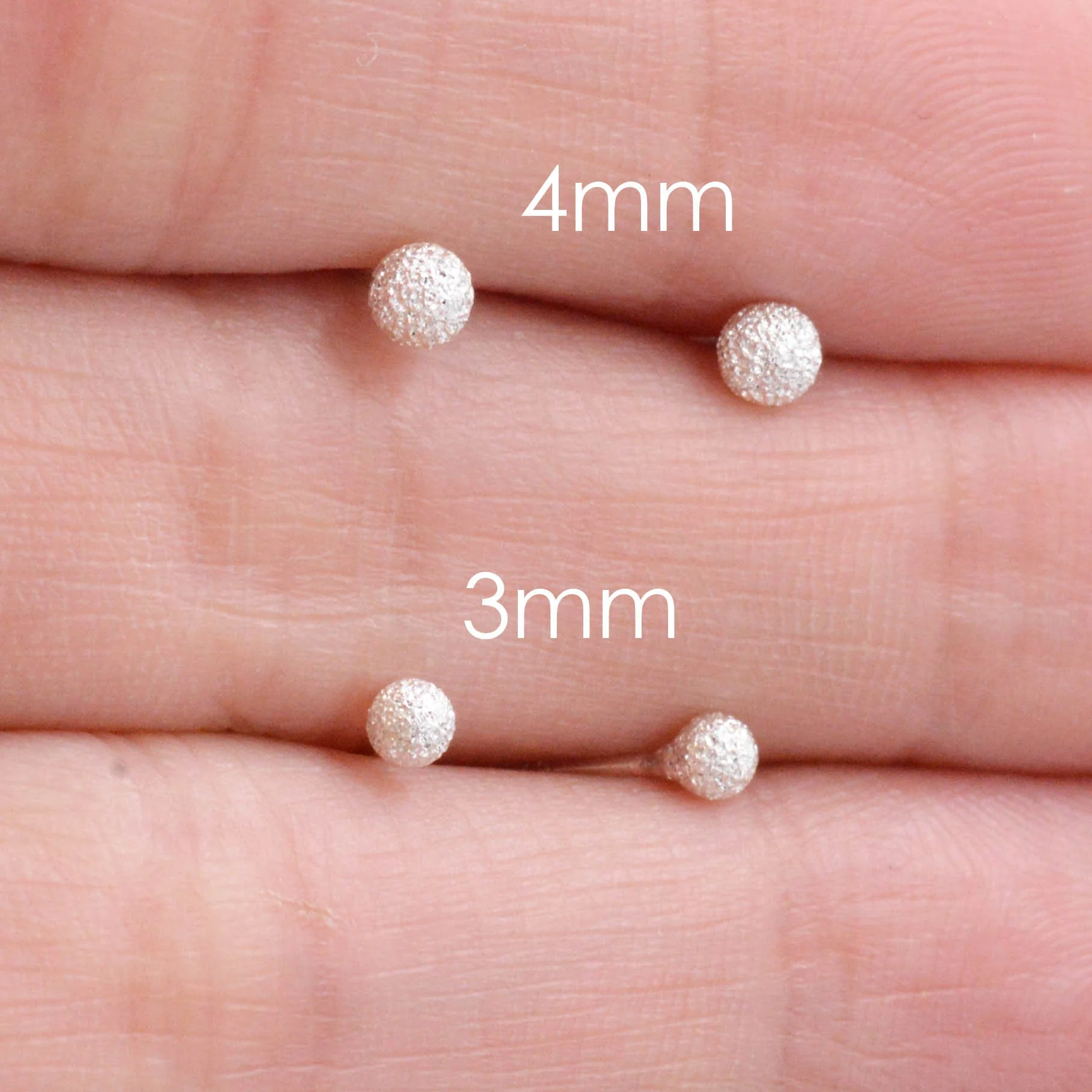 Frosted Ball Stud Earrings in Sterling Silver, Gold or Silver, Tiny to Large, Various Sizes,  Textured Finish, Minimalist, Geometric - Image 3