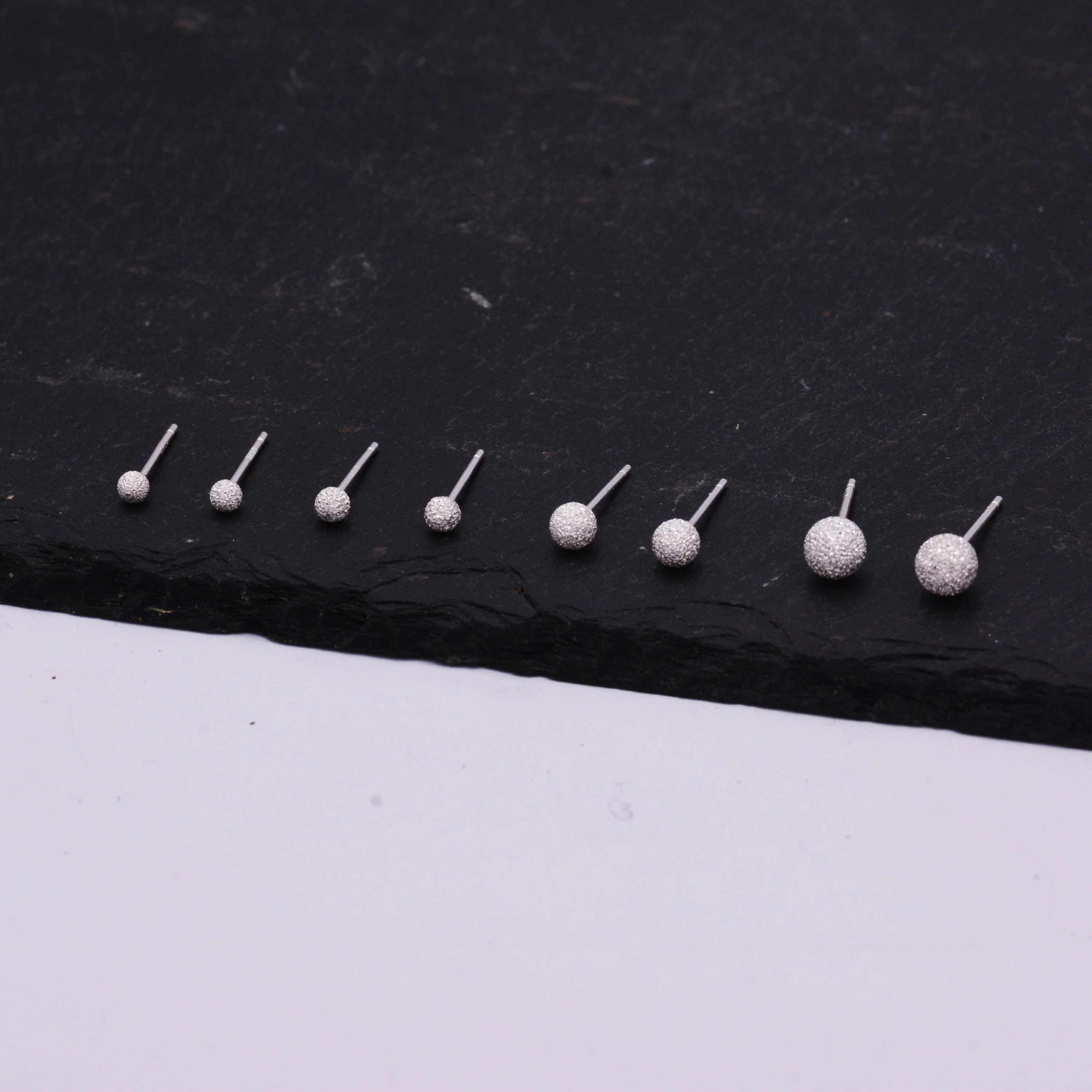Frosted Ball Stud Earrings in Sterling Silver, Gold or Silver, Tiny to Large, Various Sizes,  Textured Finish, Minimalist, Geometric - Image 4