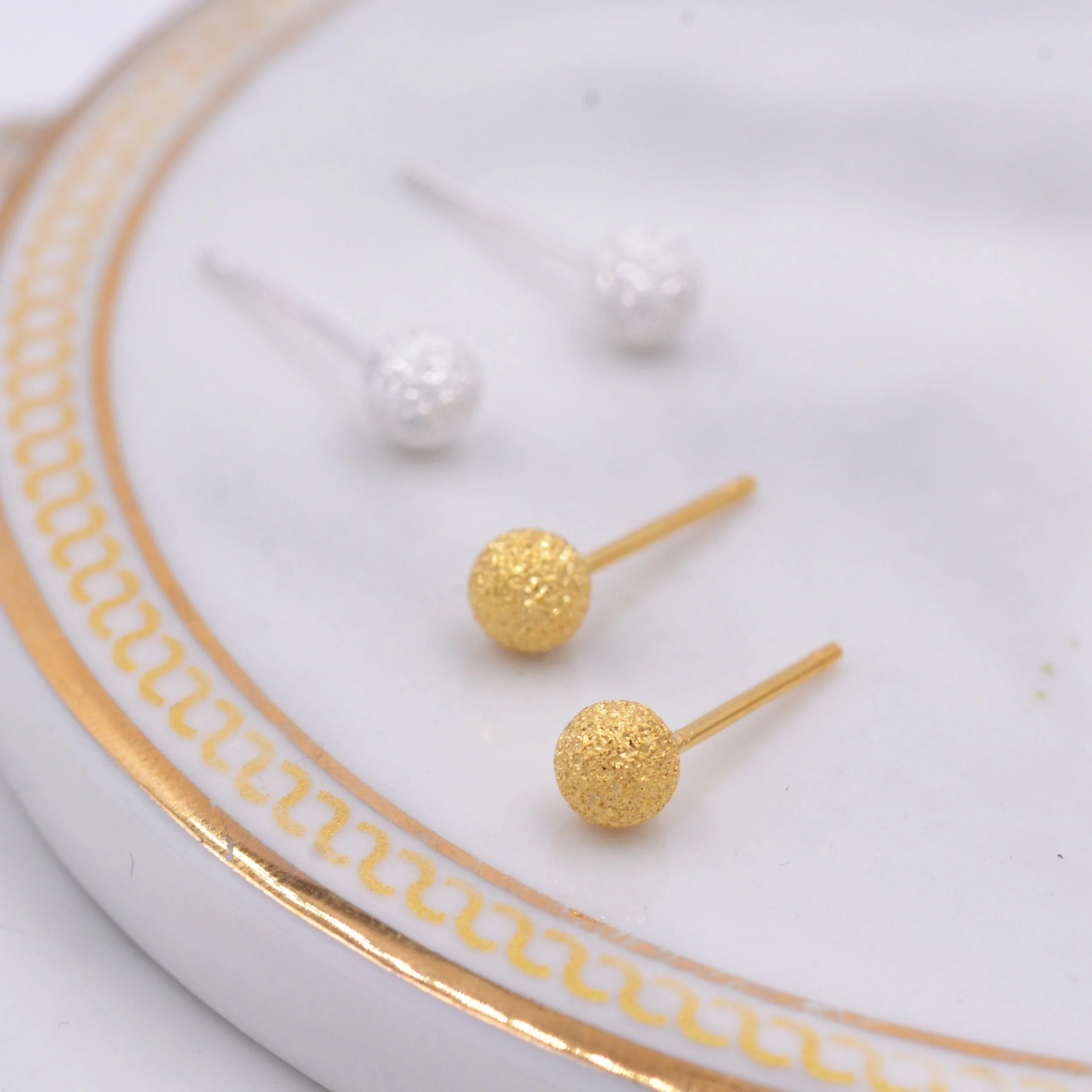 Frosted Ball Stud Earrings in Sterling Silver, Gold or Silver, Tiny to Large, Various Sizes,  Textured Finish, Minimalist, Geometric - Image 5