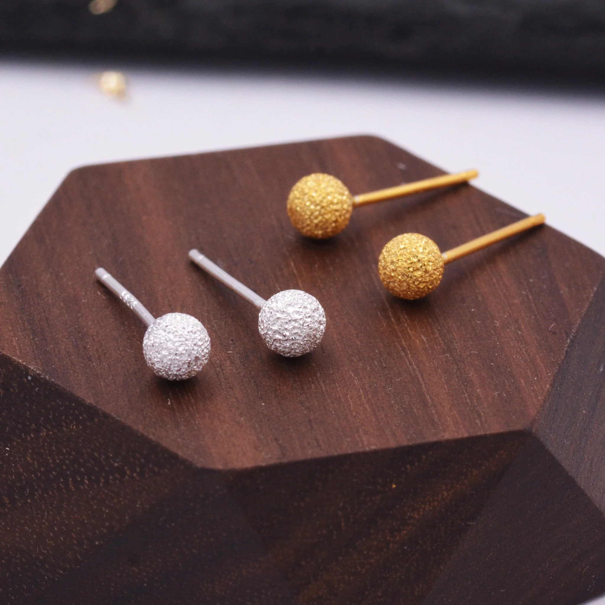 Frosted Ball Stud Earrings in Sterling Silver, Gold or Silver, Tiny to Large, Various Sizes,  Textured Finish, Minimalist, Geometric - Image 6