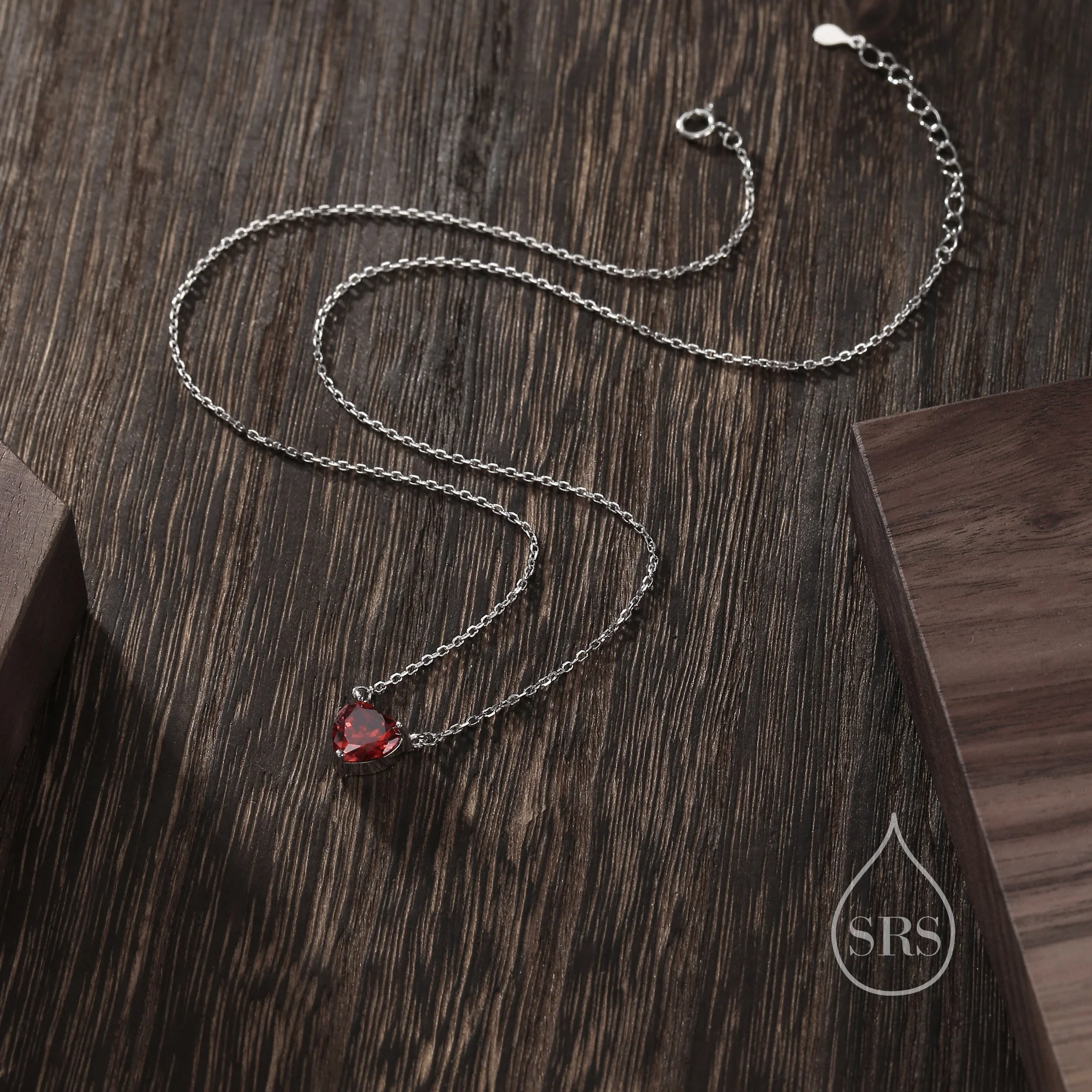 Garnet Red CZ Heart Pendant Necklace in Sterling Silver, Silver or Gold, Heart Necklace, Sparkly CZ Necklace, January Birthstone - Image 4