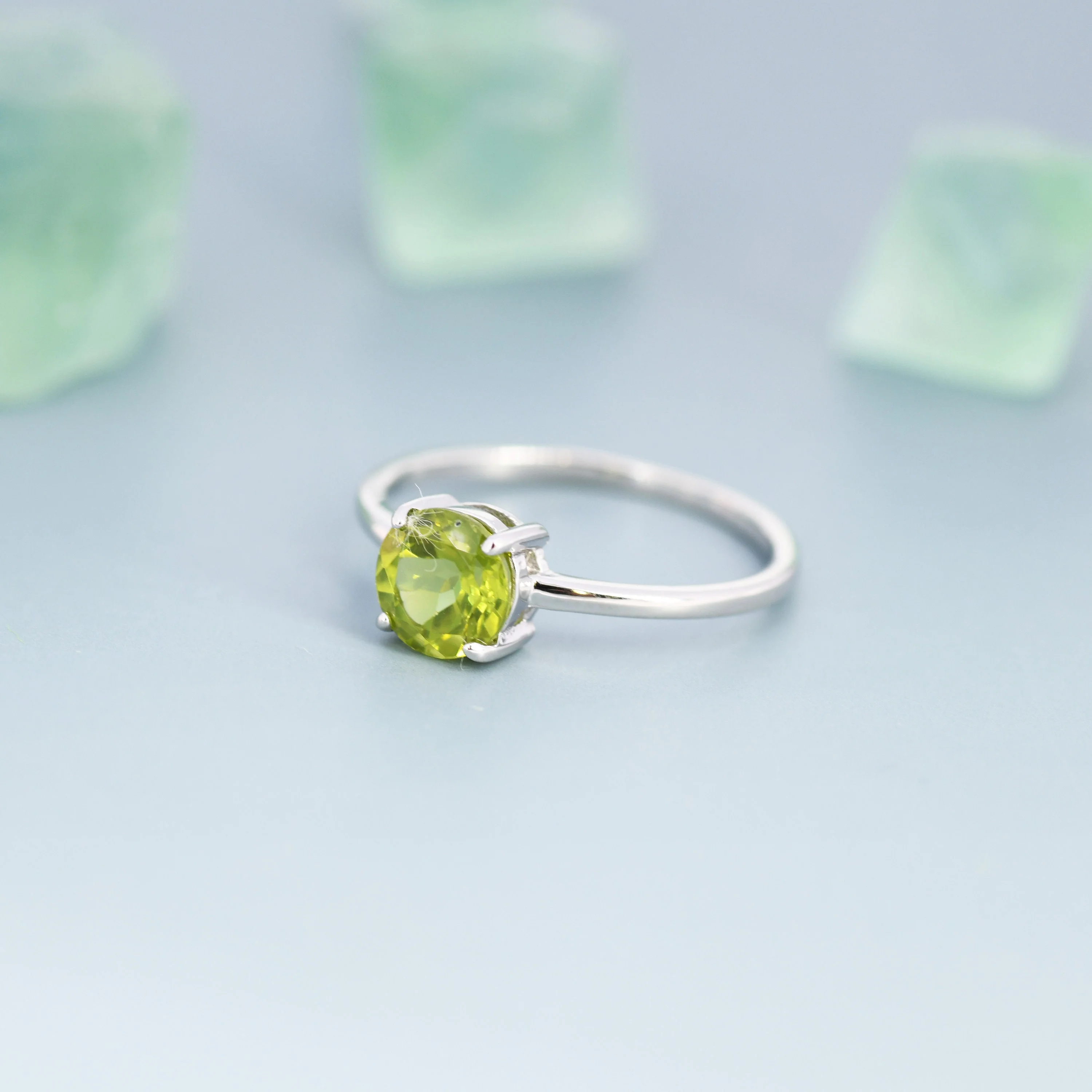 Genuine 1Ct Peridot Ring in Sterling Silver, Natural Brilliant Cut Peridot Stone Ring, Stacking Rings, US 5-8 - Image 4