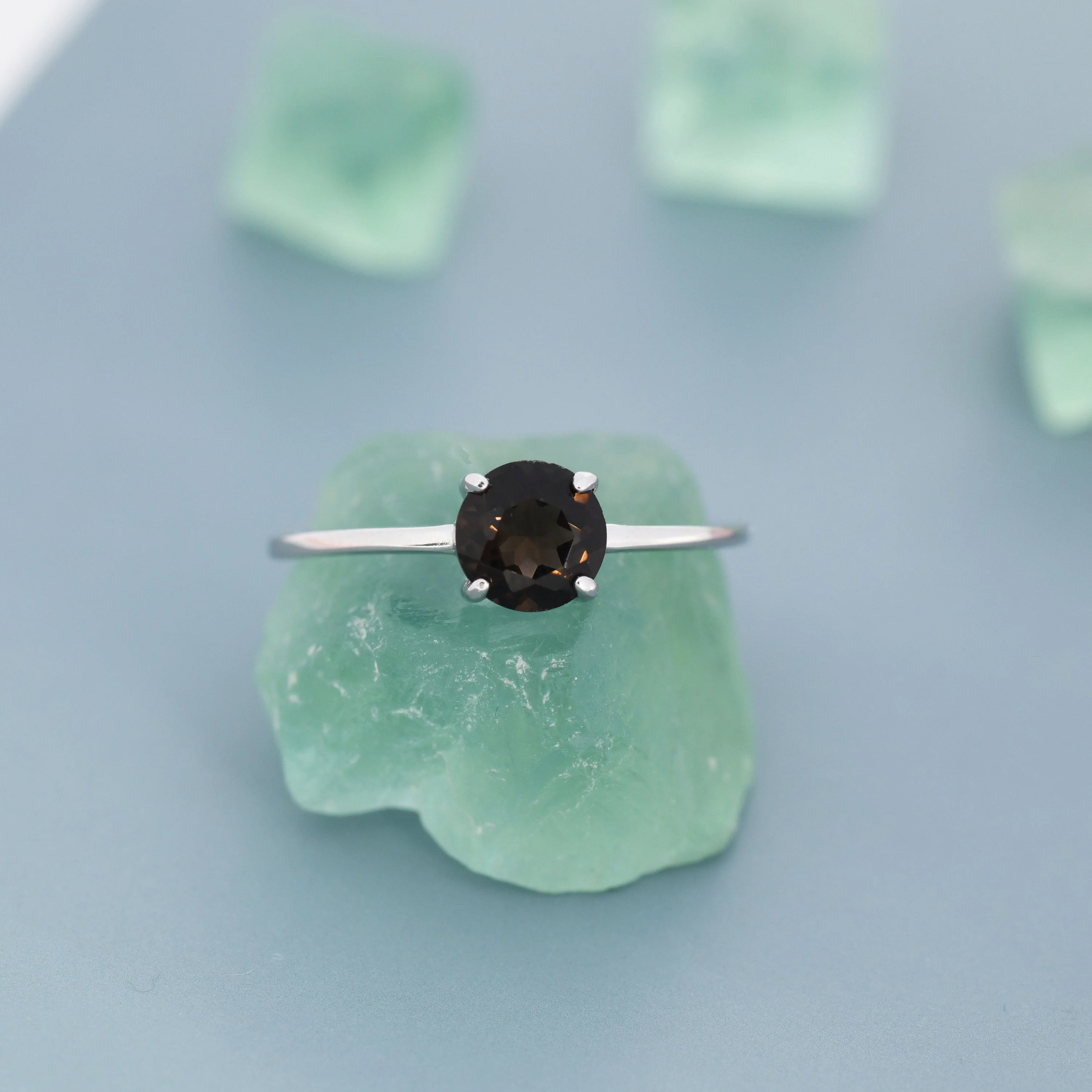 Genuine 1Ct Smoky Quartz Ring in Sterling Silver, Natural Brilliant Cut Smoky Quartz Ring, Stacking Rings, US 5-8 - Image 4