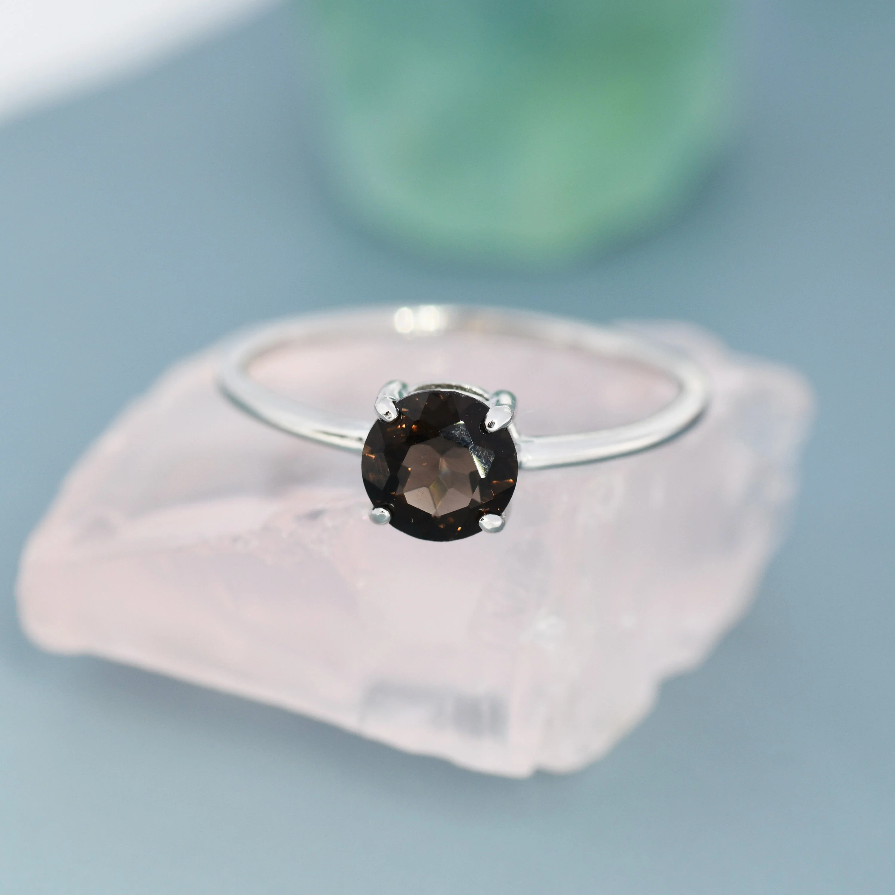 Genuine 1Ct Smoky Quartz Ring in Sterling Silver, Natural Brilliant Cut Smoky Quartz Ring, Stacking Rings, US 5-8 - Image 6