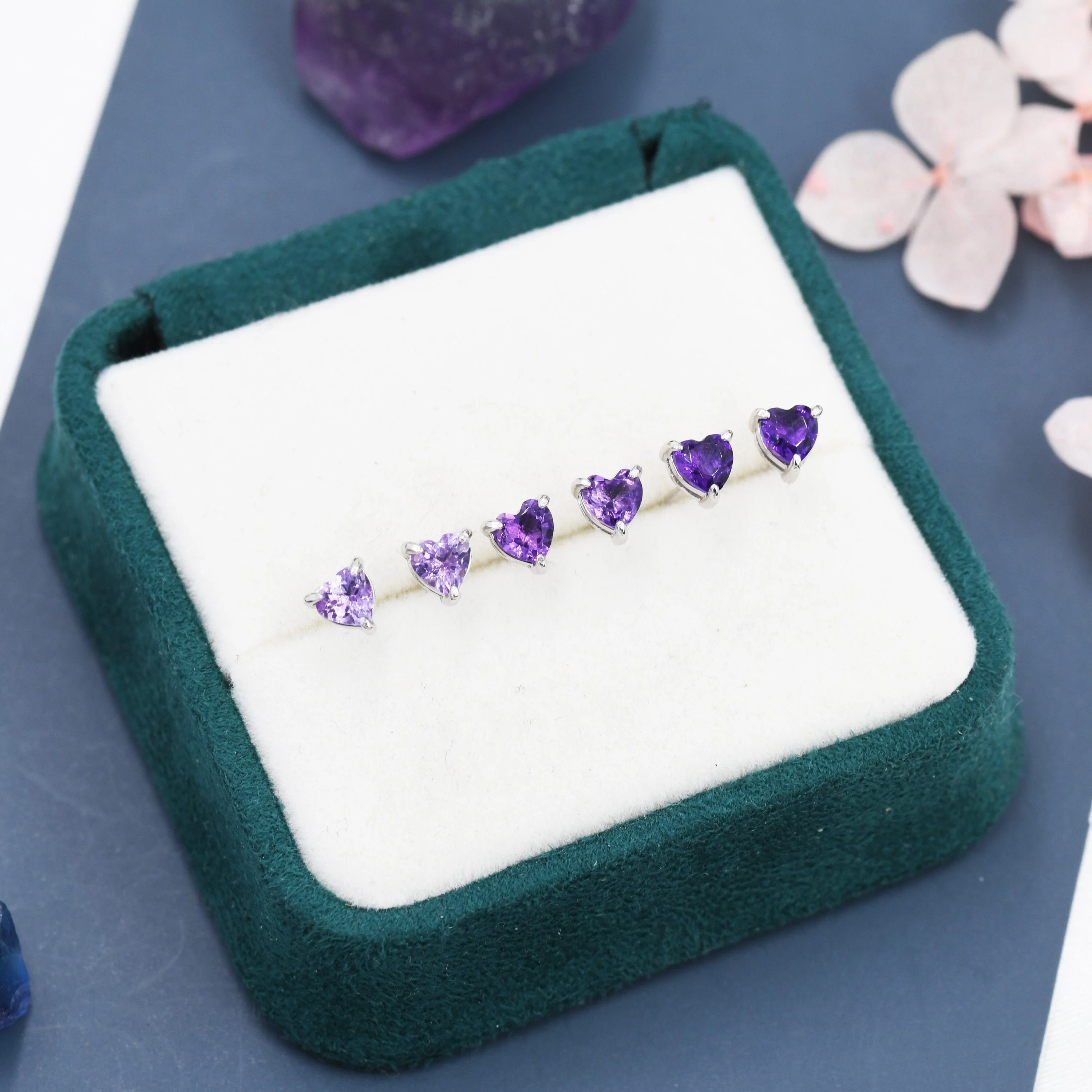 Genuine Amethyst Heart Stud Earrings in Sterling Silver, Natural Amethyst Heart Stud Earrings, Tiny Heart Earrings