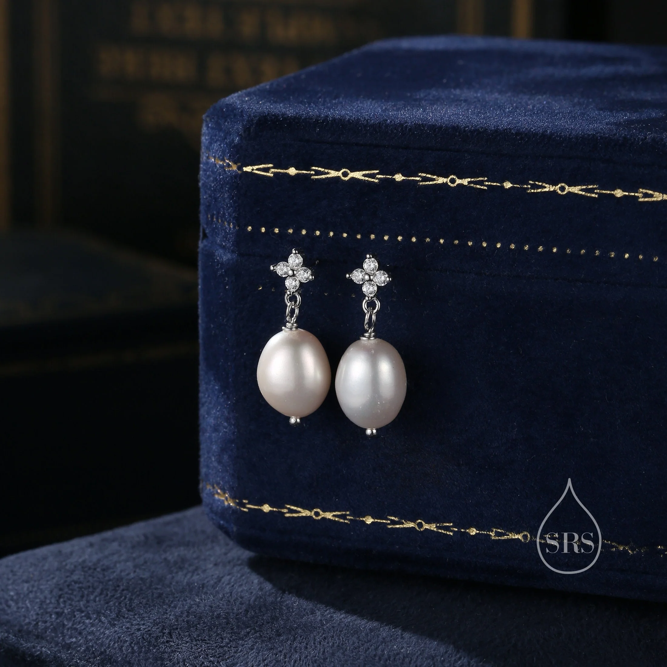 Genuine Baroque Pearl and Hydrangea Flower CZ Drop Earrings in Sterling Silver, Silver or Gold, Delicate Keshi Pearl Earrings, Genuine Pearl - Image 2