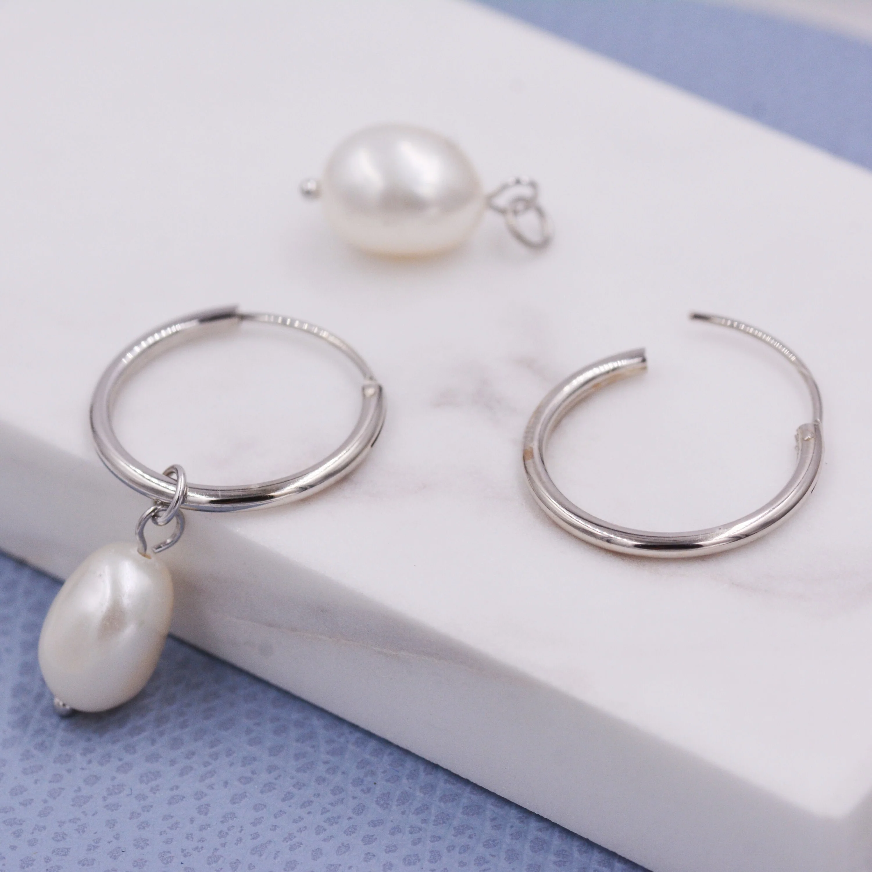 Genuine Baroque Pearl CZ Crystal Large Huggie Hoop Earrings in Sterling Silver, Gold or Silver, Hoop Earrings R99 - Image 6