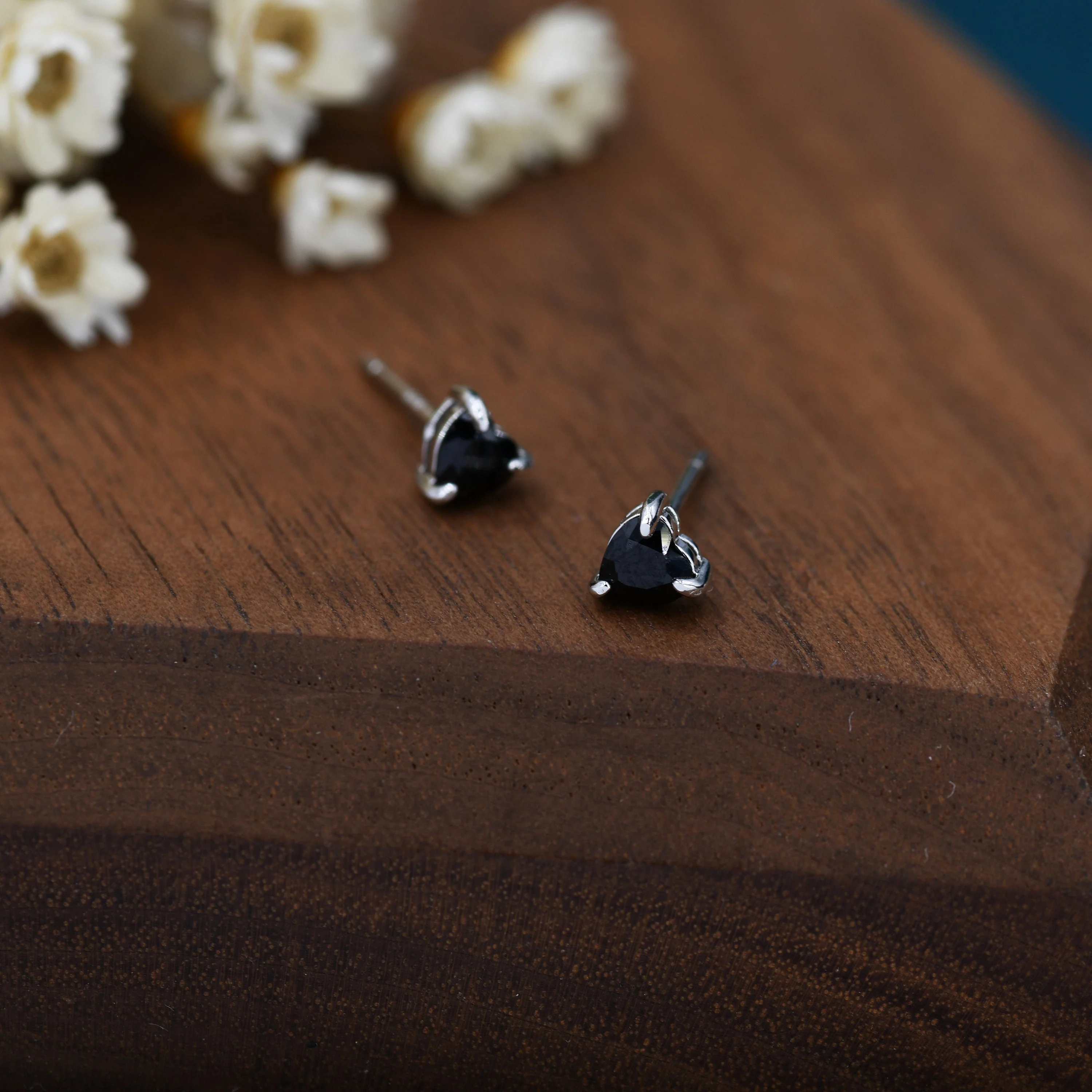 Genuine Black Onyx Crystal Heart Stud Earrings in Sterling Silver, 4mm Stone, Heart Stud Earrings, Tiny Heart Earrings - Image 6