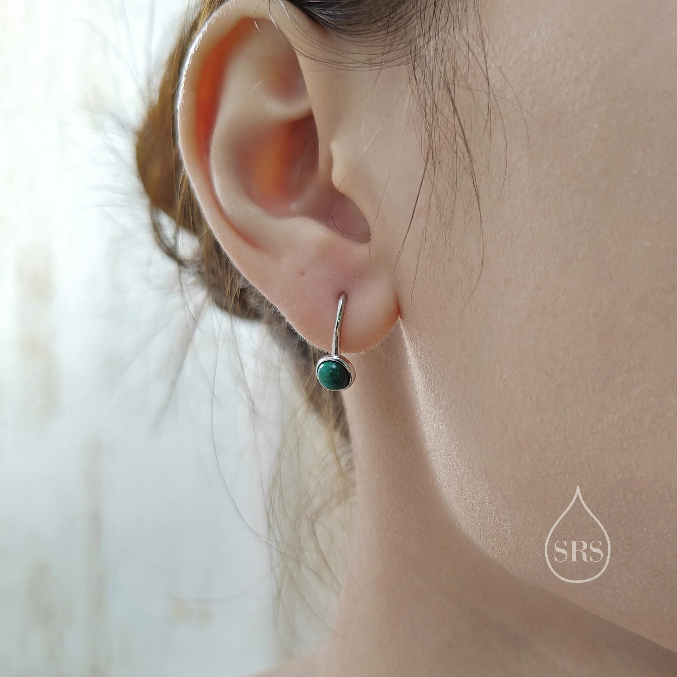 Genuine Black Onyx Drop Earrings in Sterling Silver, Natural Black Onyx Round Hook Earrings, Delicate Black Agate Earrings - Image 2