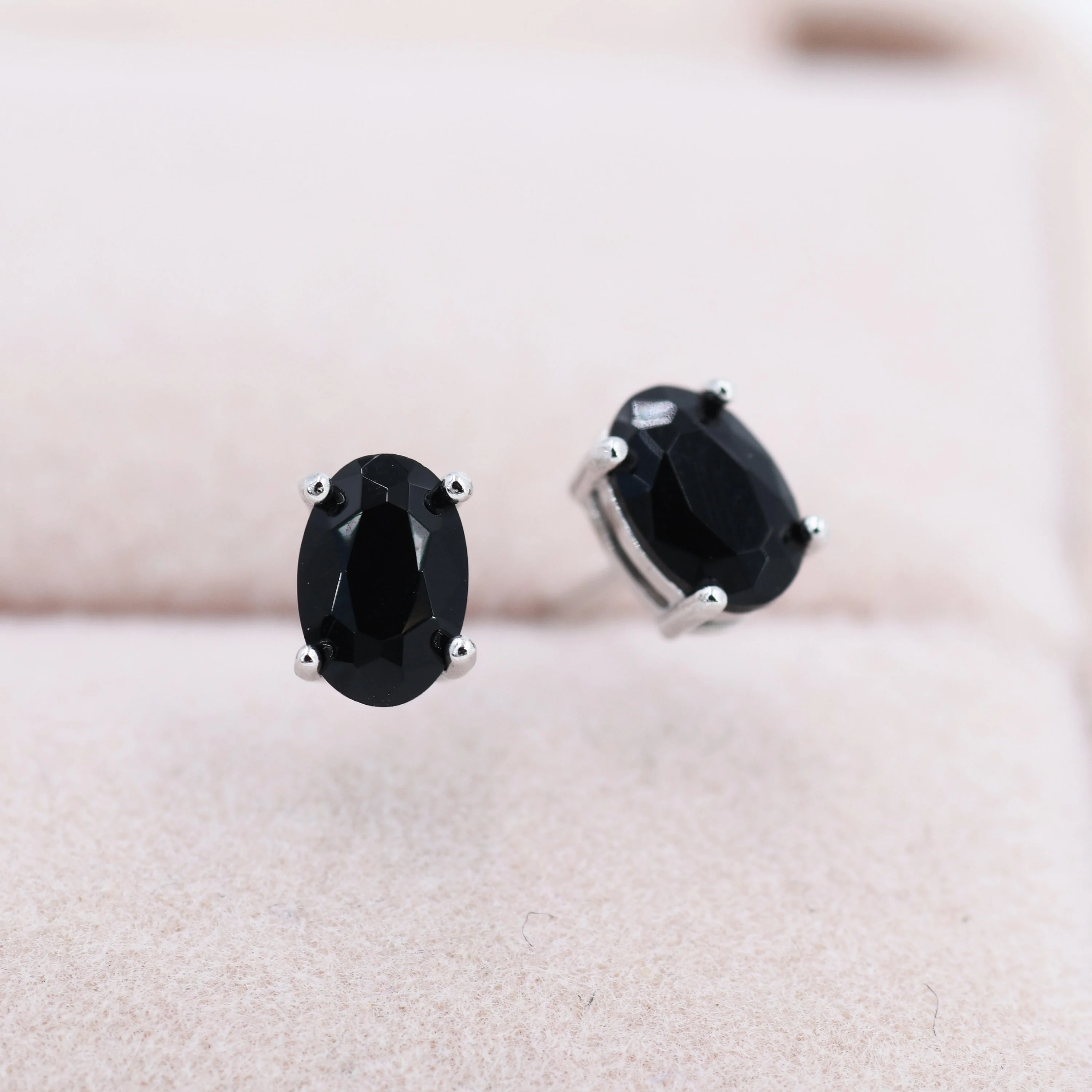 Genuine Black Onyx Oval Stud Earrings in Sterling Silver, Natural Oval Black Onyx Crystal Earrings - Image 6